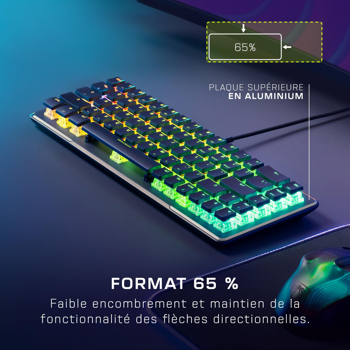 Turtle Beach Vulcan II Mini - Teclado óptico para Juegos 65% con iluminación RGB Personalizable, tecnología de duplicación de Botones, Placa de Aluminio - Negro