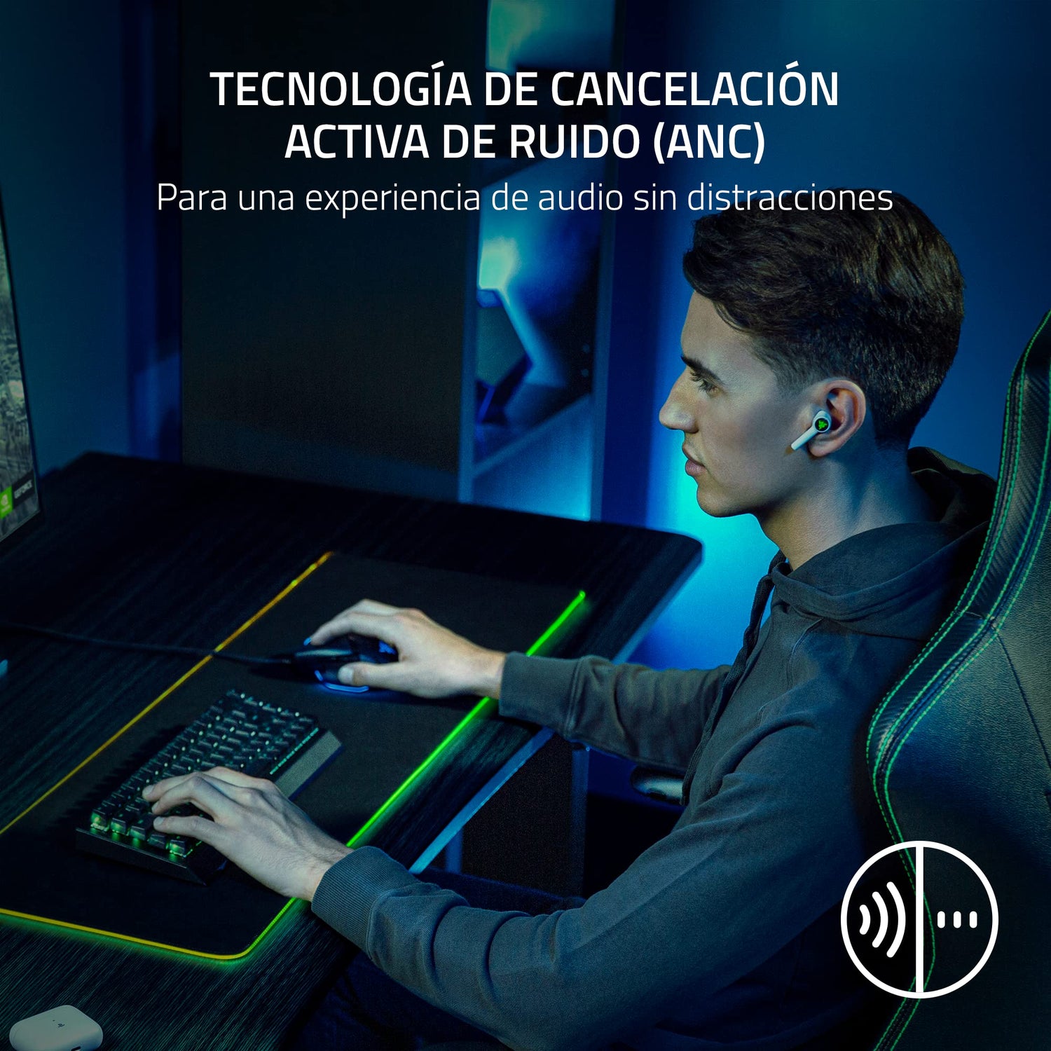 Razer Hammerhead HyperSpeed - Auriculares Gaming Inalámbricos Multiplataparama con Licencia para PlayStation (HyperSpeed Wireless, Cancelación Activa del Ruido) Blanco