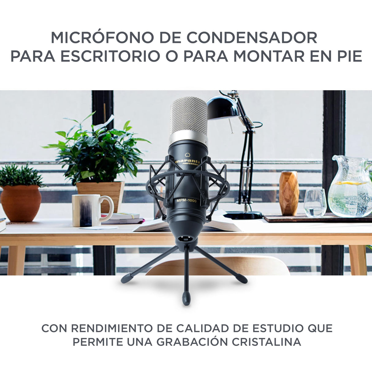 Marantz Professional MPM-1000: micrófono de estudio de condensador XLR con soporte de escritorio y cable para podcasts, streaming, canto, teletrabajo y juegos