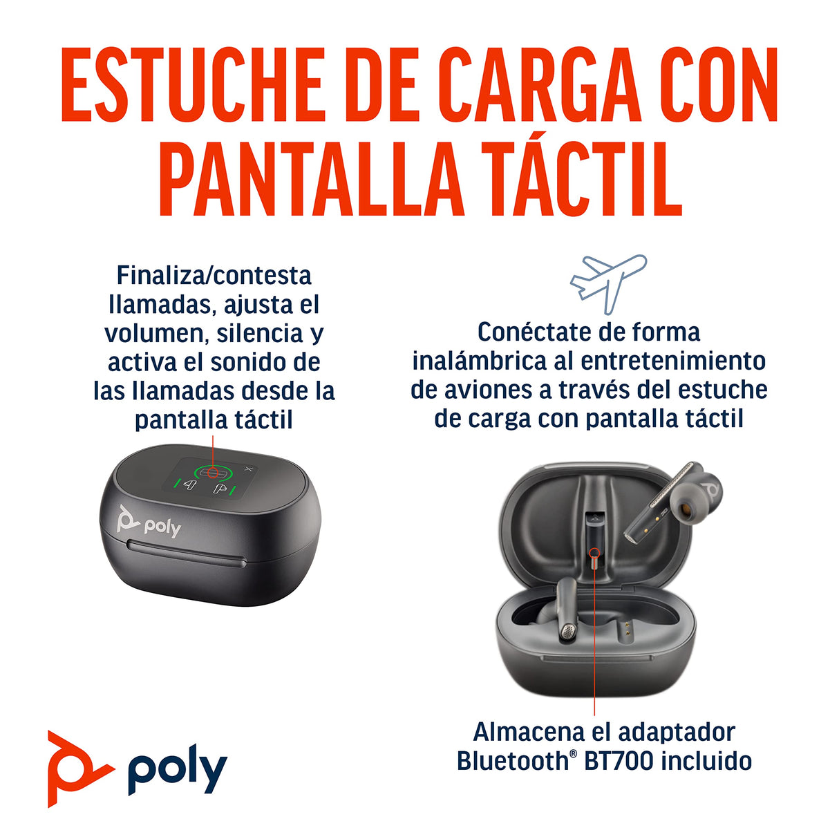 Auriculares Voyager Free 60+ UC de Poly (Plantronics) — Cancelación de ruido para llamadas nítidas — ANC — Estuche de carga con control táctil — Compatible con iPhone, Android, PC/Mac, Zoom y Teams