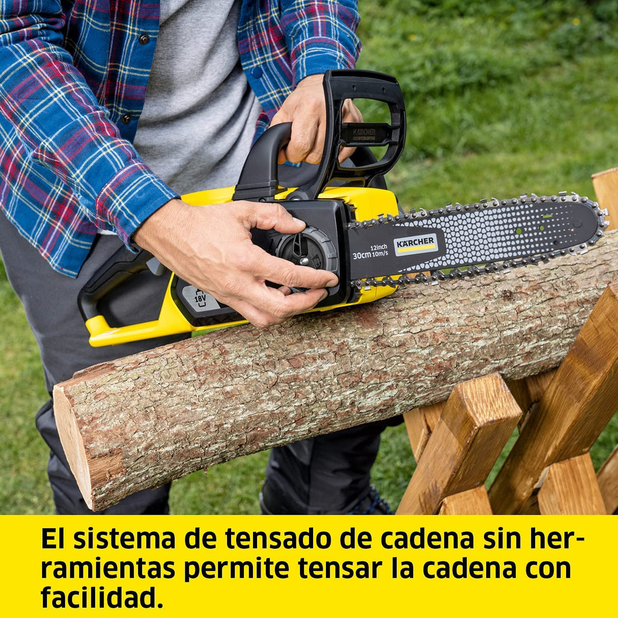 Kärcher 18 V Motosierra CNS 18-30, longitud de espada: 30 cm, lubricación de cadena automática, protección antirretroceso, máx. 35-70 cortes, compatible con batería 18 V Kärcher, batería no incluida