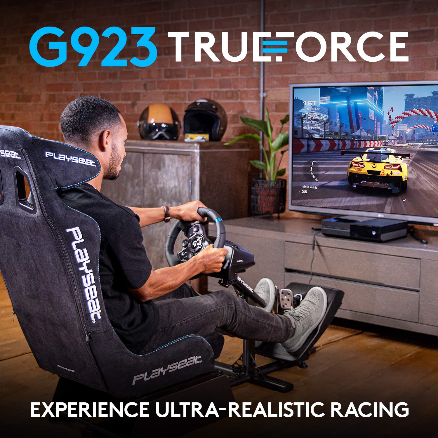 Volante de Carrera y Pedales Logitech G923 USB para Xbox One y PC, Enchufe inglés Tipo G - Negro