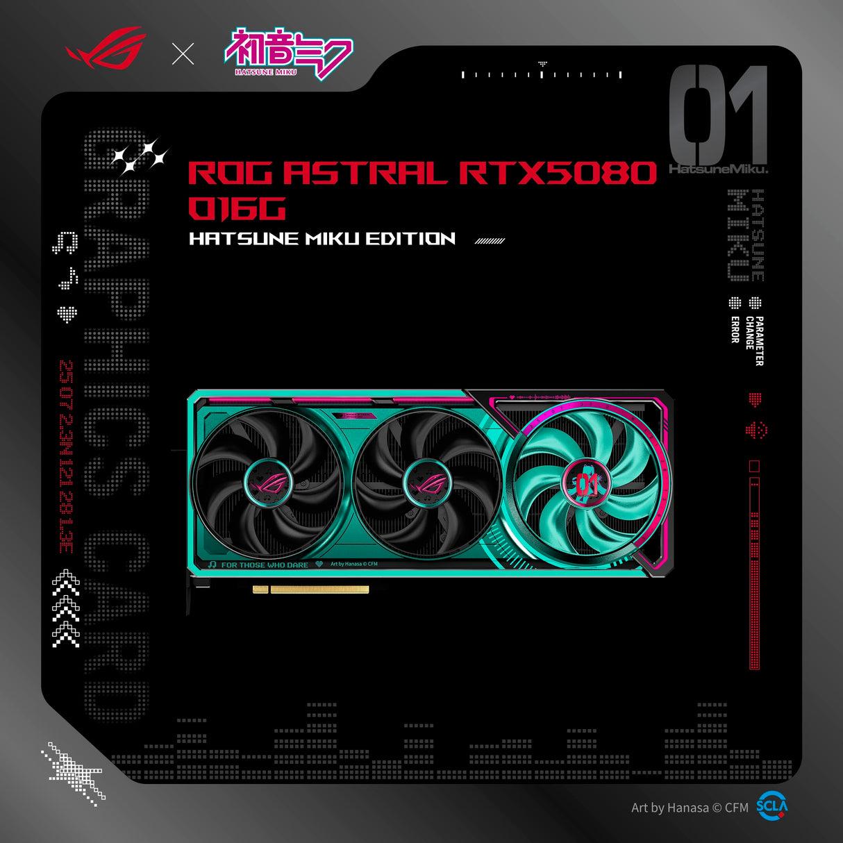 ASUS ROG Astral GeForce RTX 5080 16GB GDDR7 OC Hatsune Miku Edition Edition – Tarjeta gráfica Gaming (PCIe 5.0, HDMI, Display 2.1, 3.8 Slot, 4 Ventiladores axiales, Almohadilla térmica GPU)