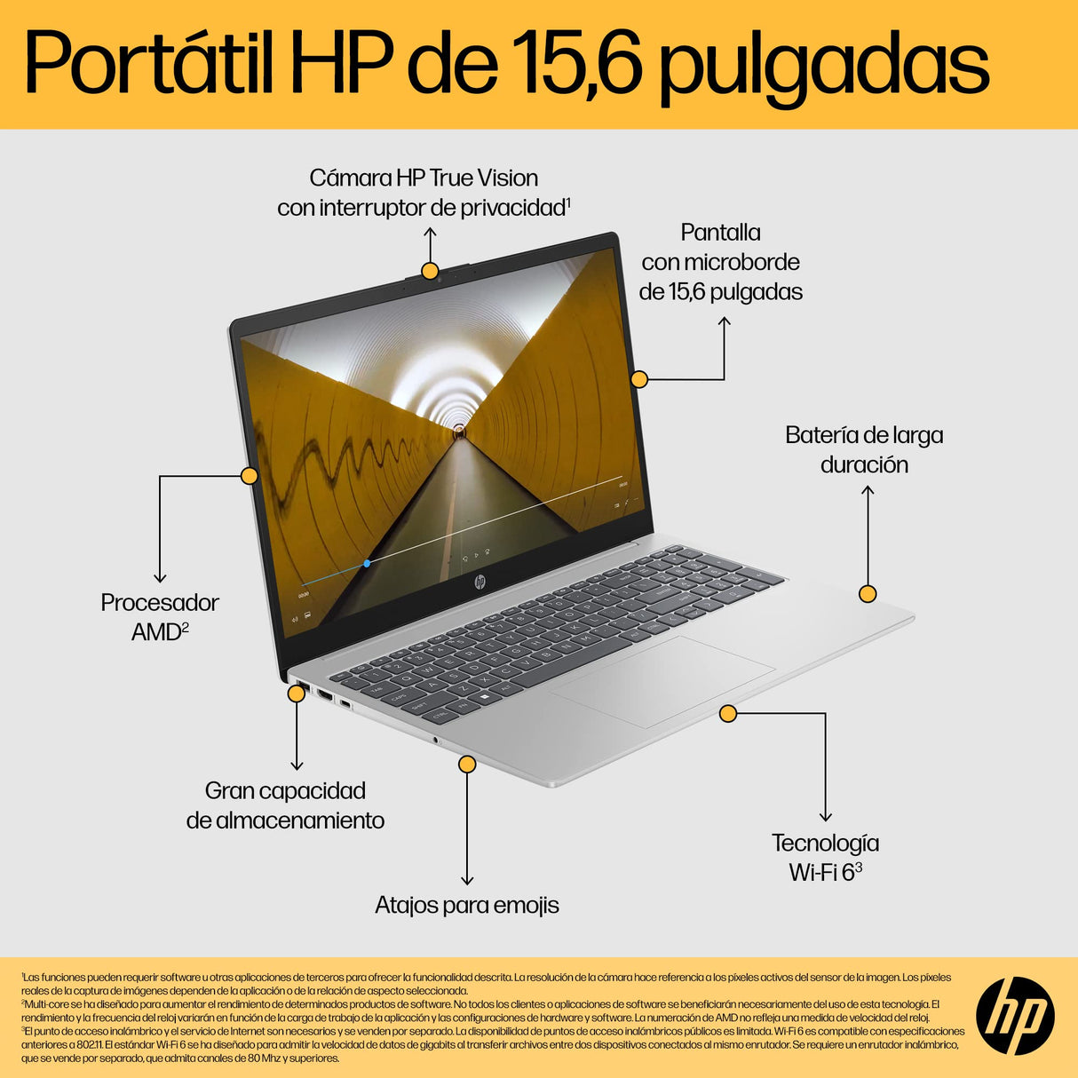 HP 15-fc0242ns - Ordenador portátil de 15.6" FHD (AMD Ryzen 7-7730U, 16 GB RAM, 1TB SSD, AMD Radeon Graphics, Windows 11) Plata - Teclado QWERTY Español