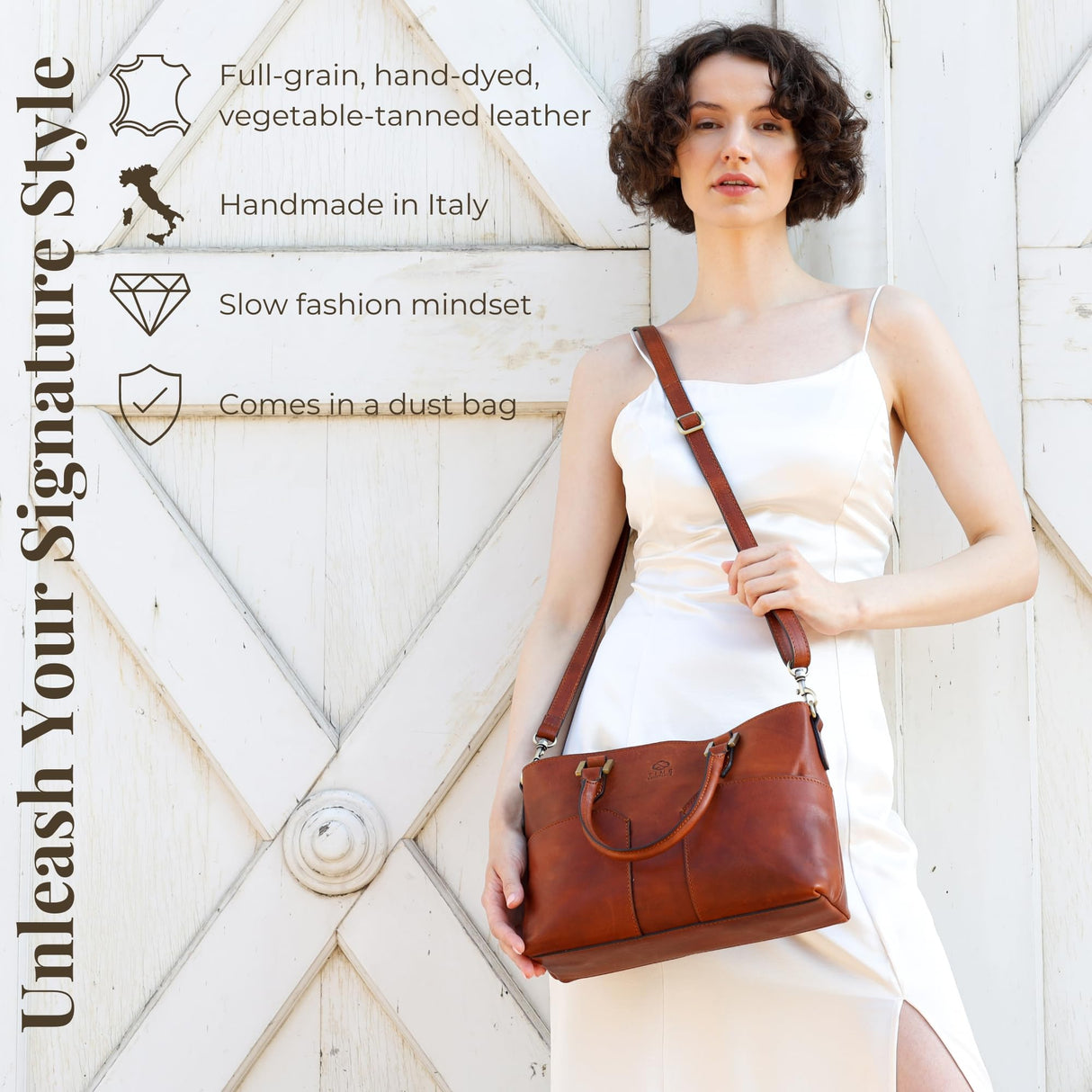 Time Resistance Bolso de Cuero de Grano Completo para Mujer Bolso de Mano de Cuero con Asa Superior - Tote