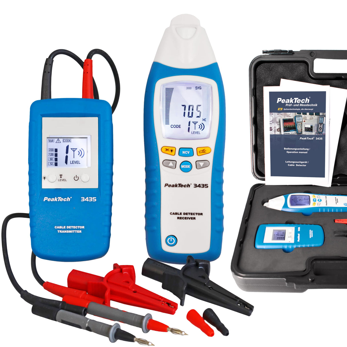 PeakTech 3435 - Localizador de Línea con Transmisor, Receptor para Cortocircuitos, Fusibles, Tuberías Metálicas, Voltímetros, Buscadores de Línea en Paredes, Techos, Pisos, Recepción de Hasta 2 Metros