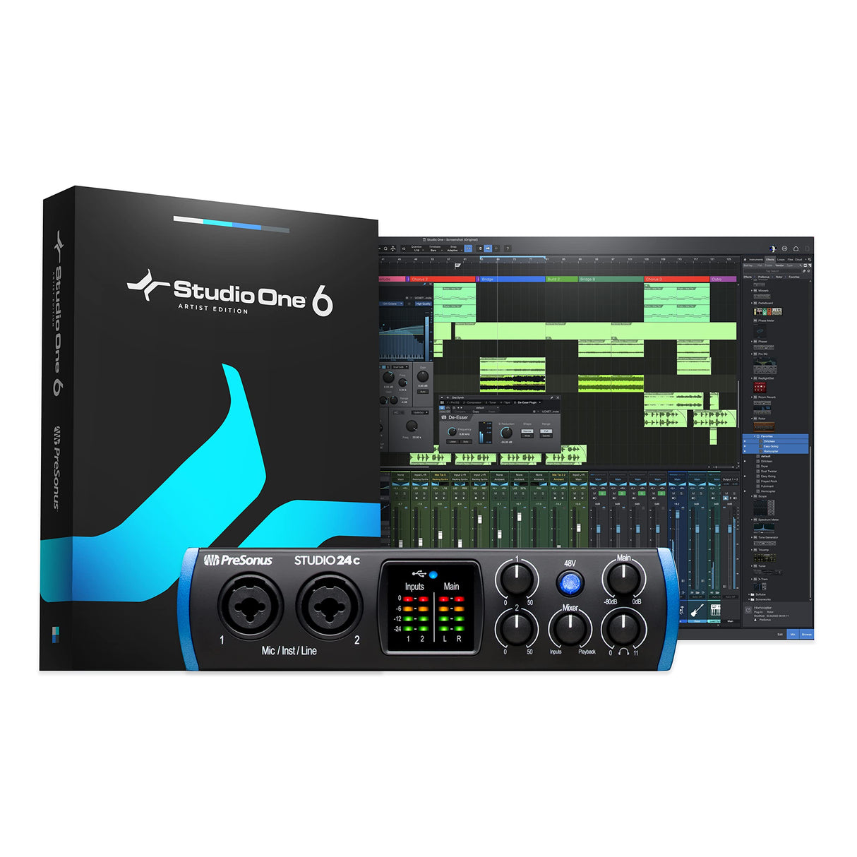 PreSonus Studio 24c, Interfaz de Audio USB-C, Para Grabación, Difusión, Podcasting con Paquete de Software incluido Studio One Artist, Ableton Live Lite DAW