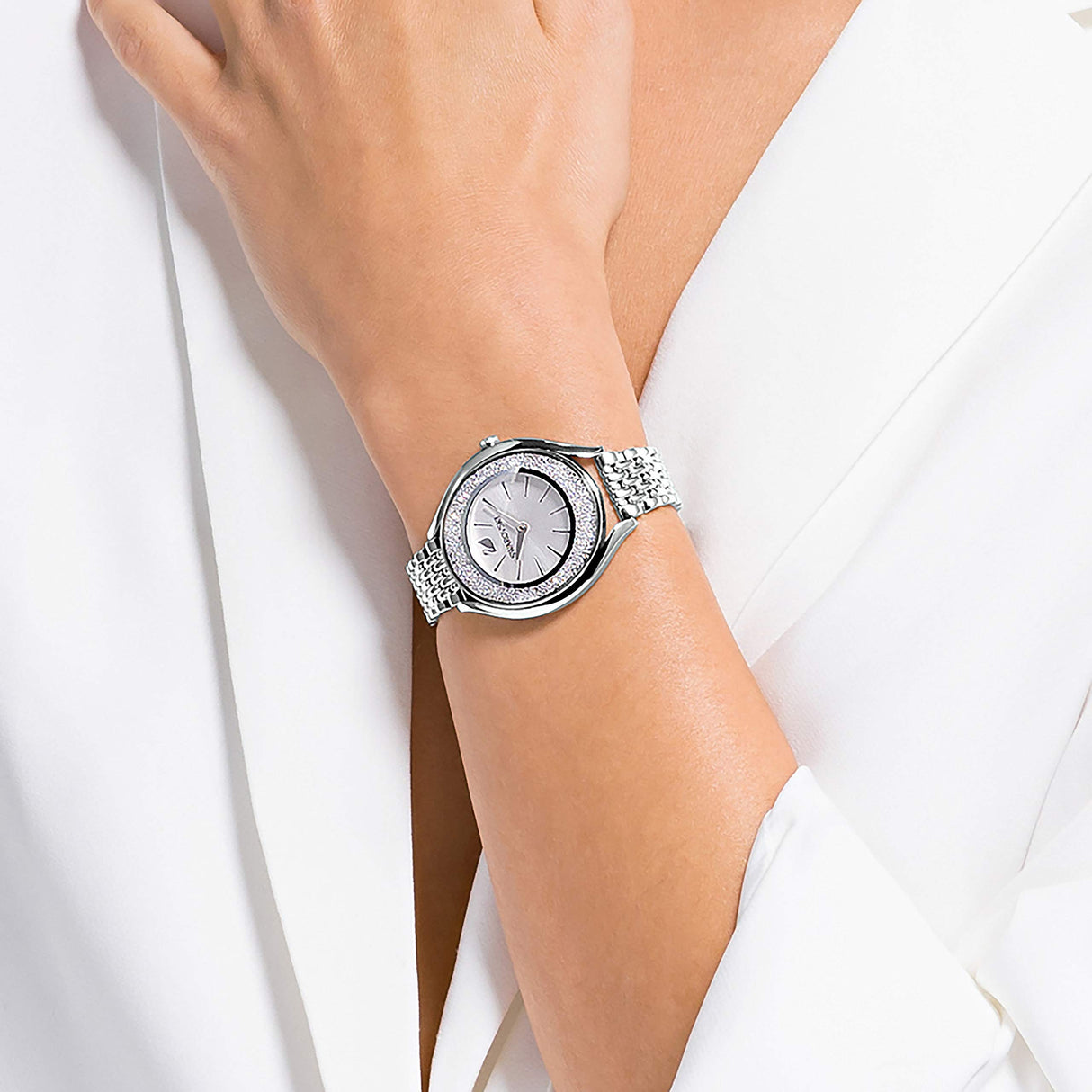 Swarovski Reloj Crystalline Aura, Brazalete de metal, Tono plateado, Acero inoxidable