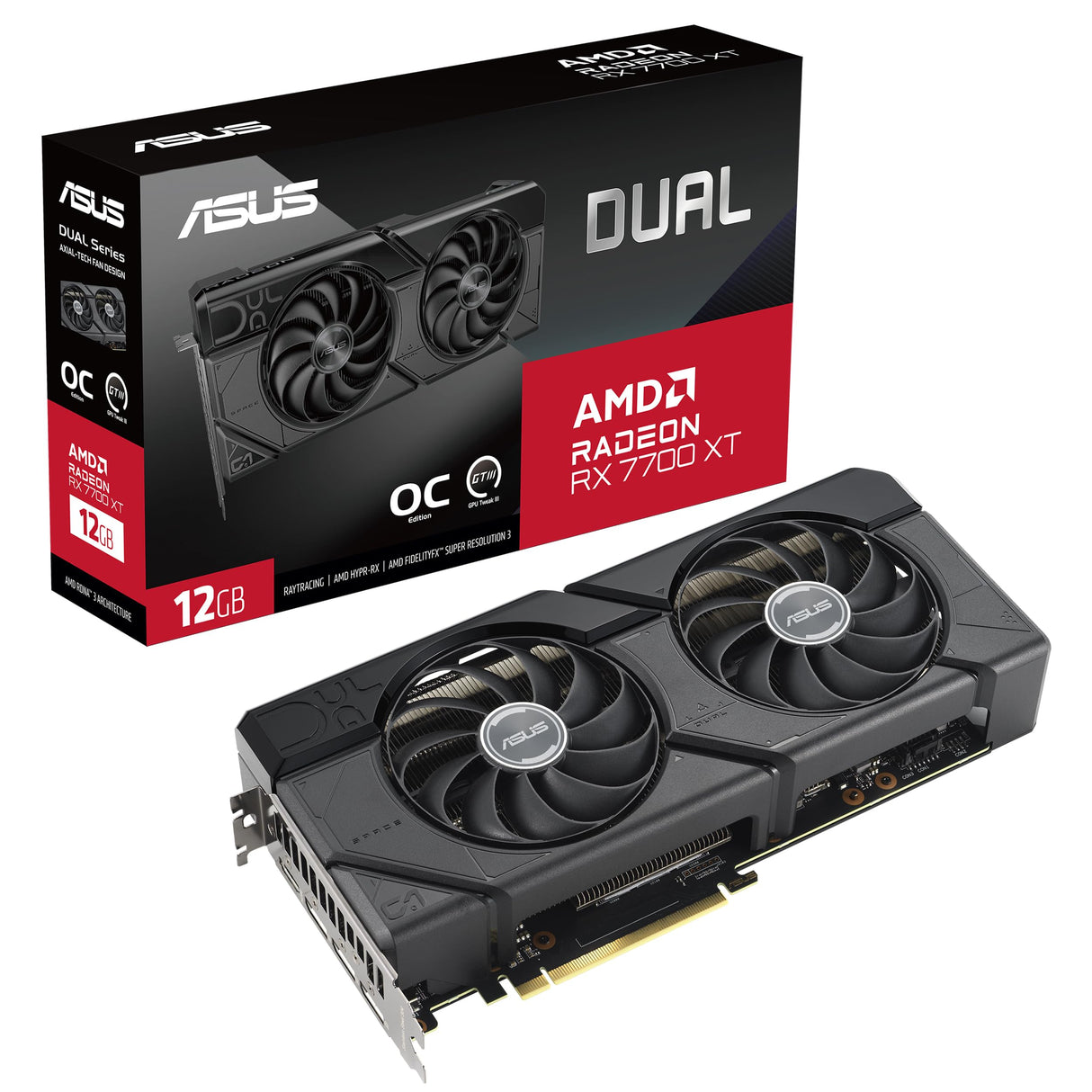 ASUS Dual Radeon RX 7700 XT OC Edition 12 GB GDDR6 - Tarjeta gráfica (AMD RDNA 3, PCIe 4.0, 12 GB de Memoria GDDR6, HDMI 2.1, DisplayPort 2.1)