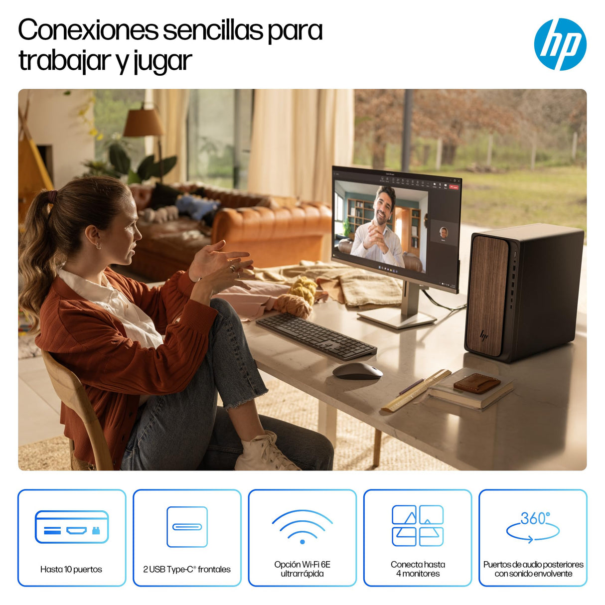 HP Ordenador de sobremesa OmniDesk AI (Intel Core Ultra 7 265, 32GB DDR5, 1TB SSD, NVIDIA GeForce RTX 5060, Windows 11 Home) - Wood