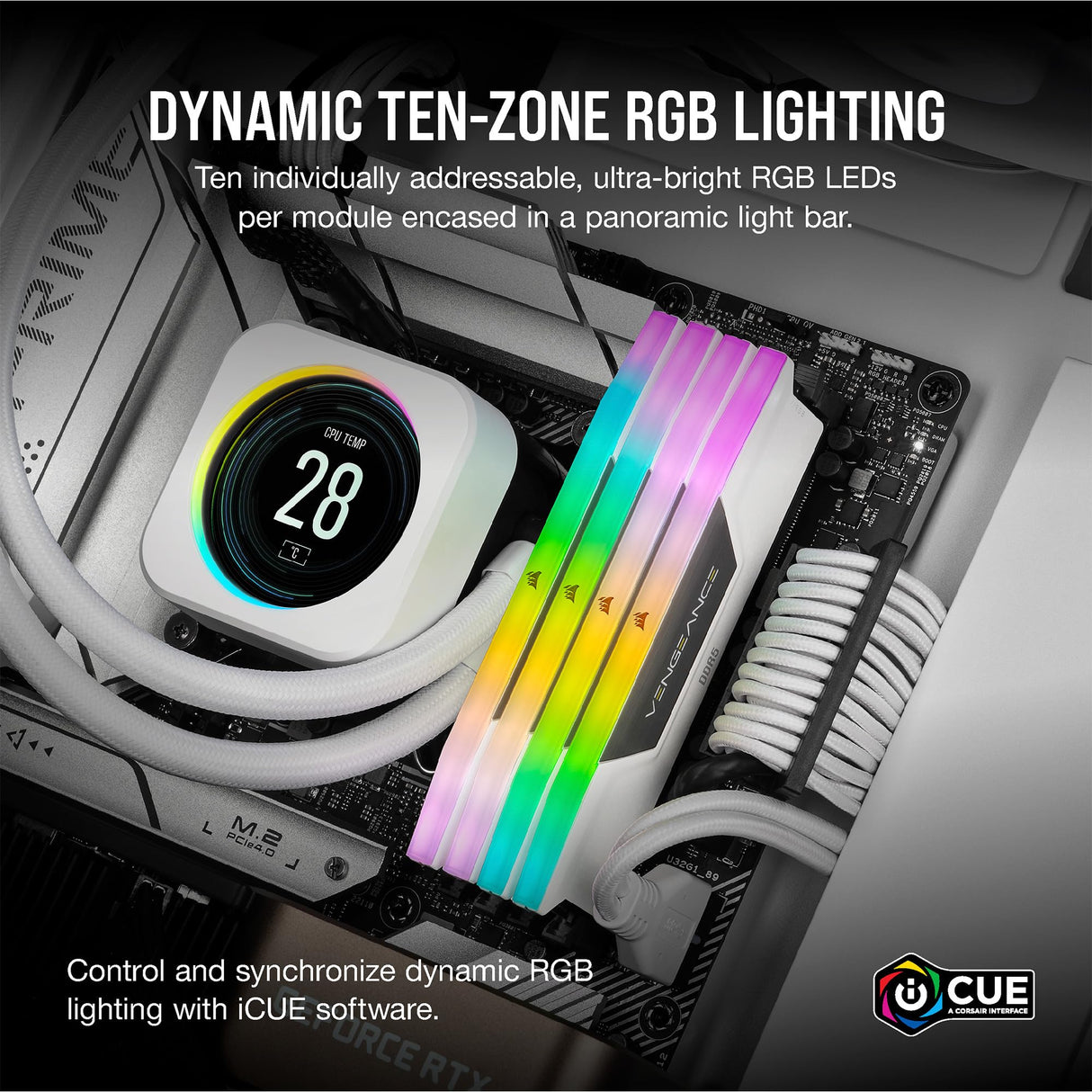 CORSAIR Vengeance RGB DDR5 RAM 64GB (2x32GB) 6000MHz CL30 Intel XMP iCUE Memoria de Ordenador Compatible - Blanco (CMH64GX5M2B6000C30W)