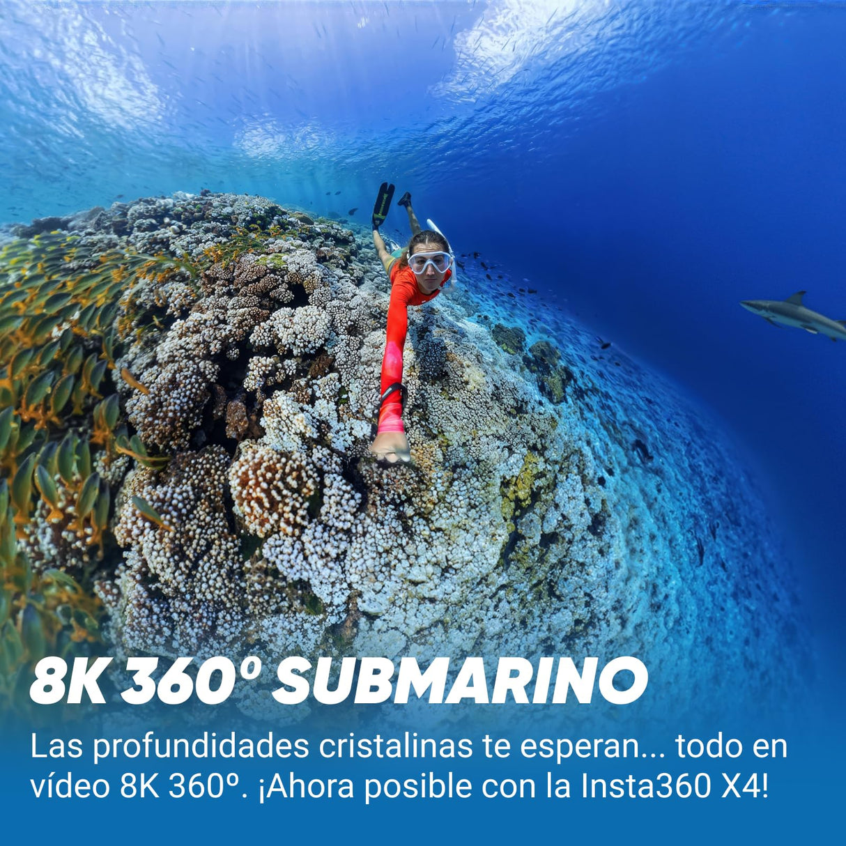 Insta360 X4 Paquete Invisible de Buceo - Cámara de acción Impermeable 8K 360, Vídeo 4K Gran Angular, Selfie Stick Invisible, Protectores de Lente Extraíbles, 135 Min Batería, Edición IA