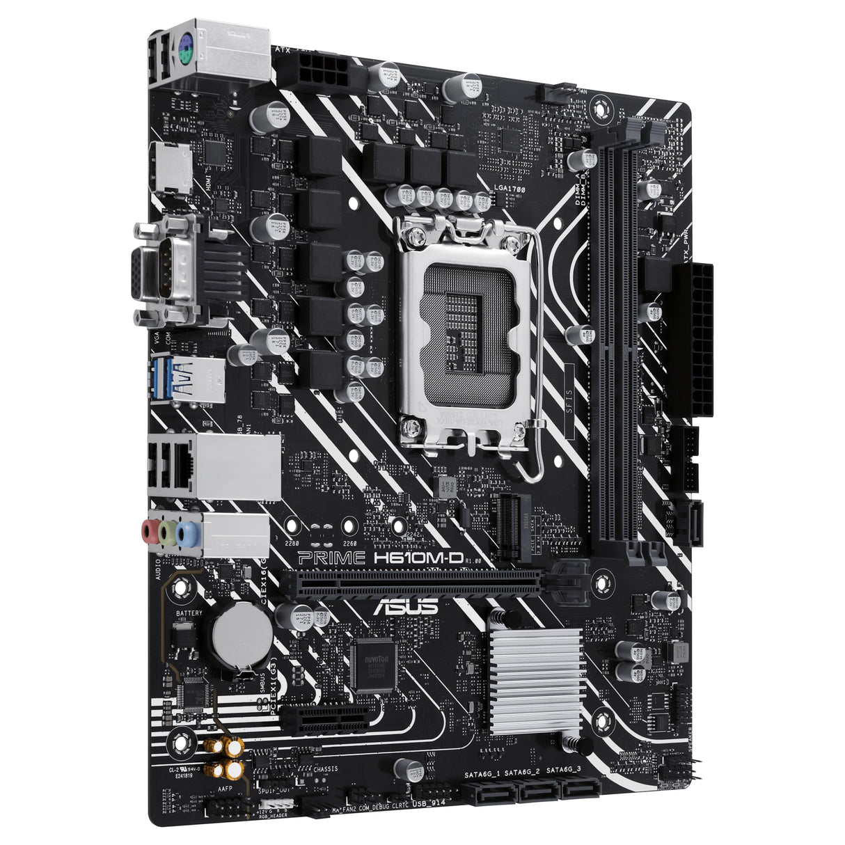 ASUS PRIME H610M-D - Placa base micro-ATX Intel H610 (LGA 1700), DDR5, PCIe 4.0, ranura M.2, Realtek 1 Gb Ethernet, HDMITM/VGA, USB 3.2 Gen 1, SATA 6 Gbps, puerto COM, cabezal RGB