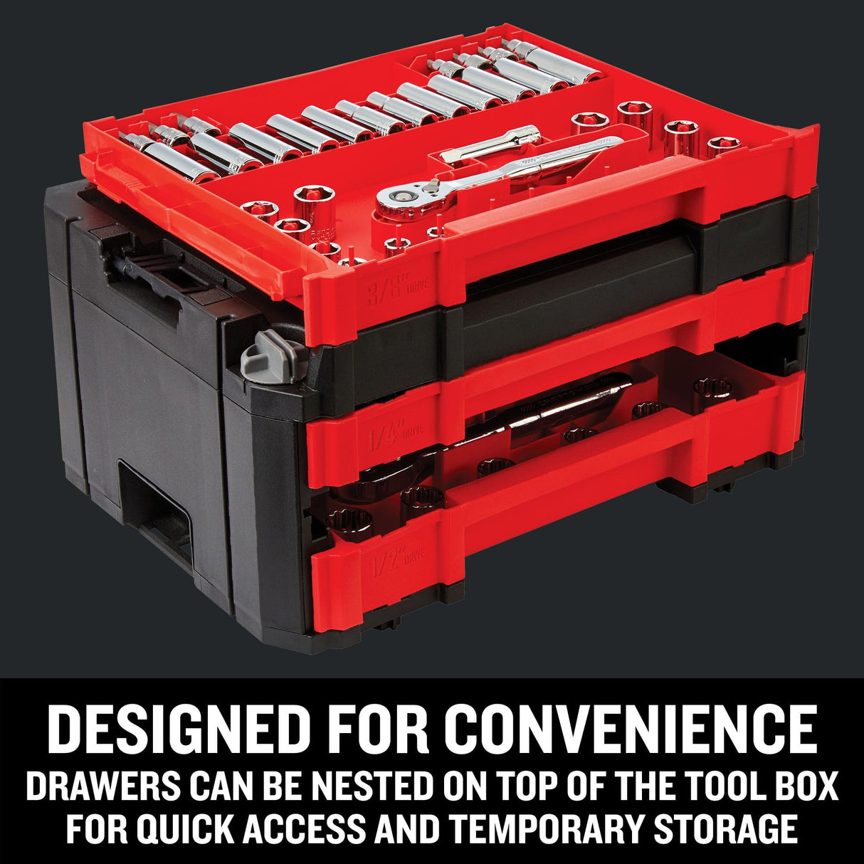 CRAFTSMAN VERSASTACK CMMT45309 - Juego de herramientas mecánicas, unidad de 1/4 y 3/8 pulgadas, caja de herramientas duradera de 3 cajones incluida, 262 piezas
