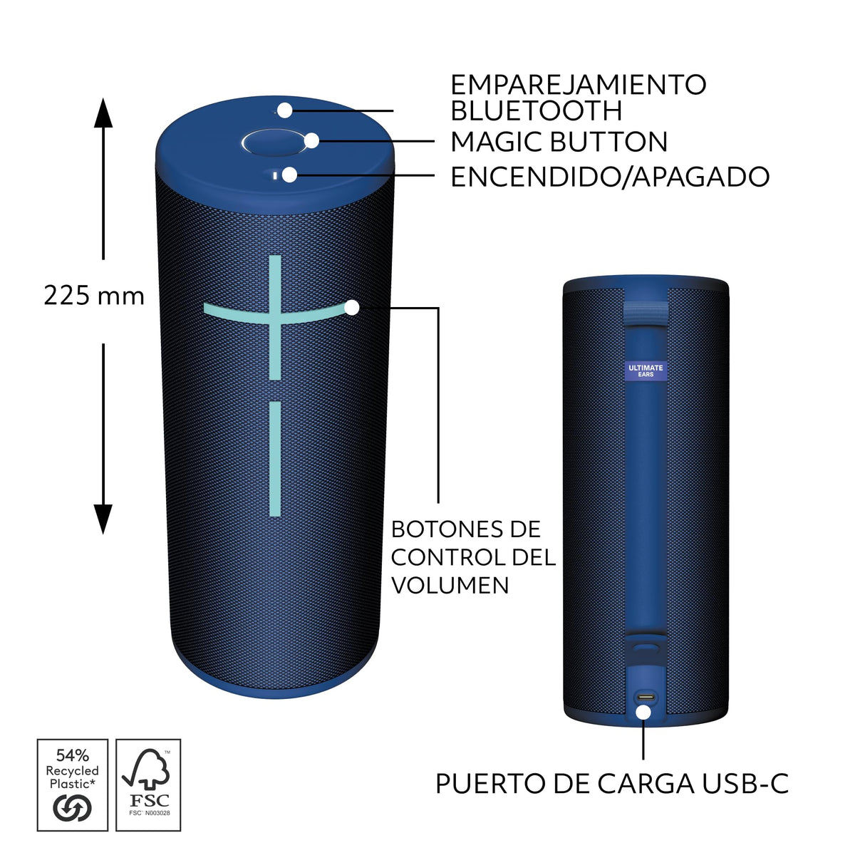 Ultimate Ears Megaboom 4 Altavoz Bluetooth portátil Impermeable con Potente Sonido de 360 Grados y Graves atronadores, Altavoz Flotante con 20 Horas de batería y Radio de 45 m - Azul
