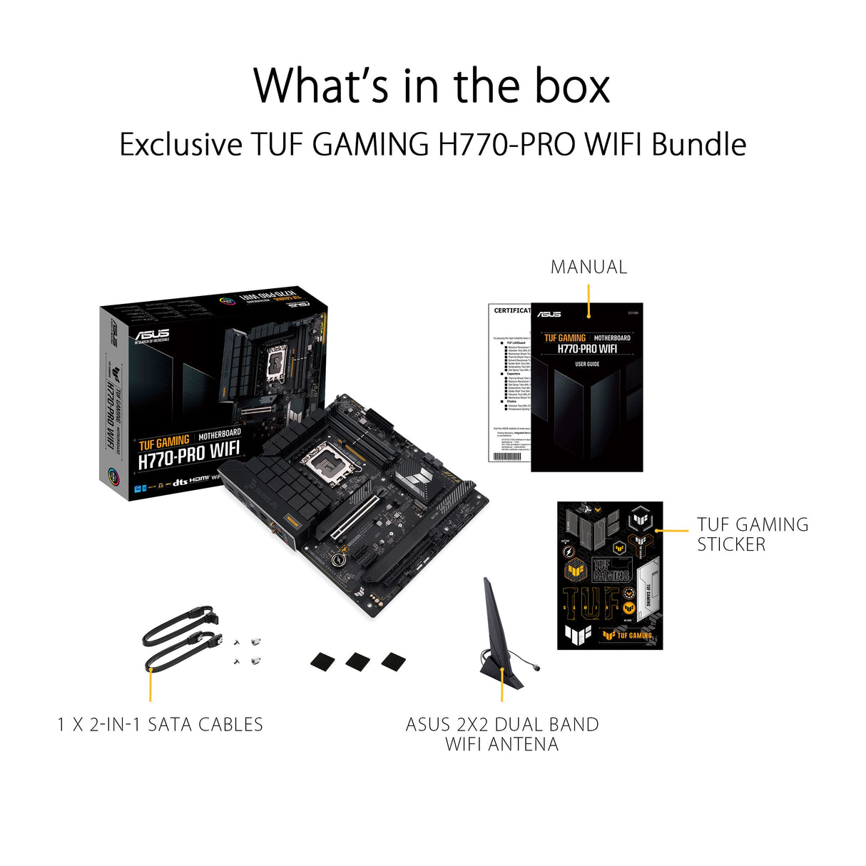 Asus TUF Gaming H770-PRO WiFi - Placa Base ATX Intel H770 (LGA 1700, DDR5, PCIe 5.0, Cuatro PCIe 4.0 M.2, 14+1 DrMOS, Intel 2.5Gb Ethernet, DisplayPort, HDMI, USB 3.2 Gen 1 Type-C Frontal, Aura Sync)