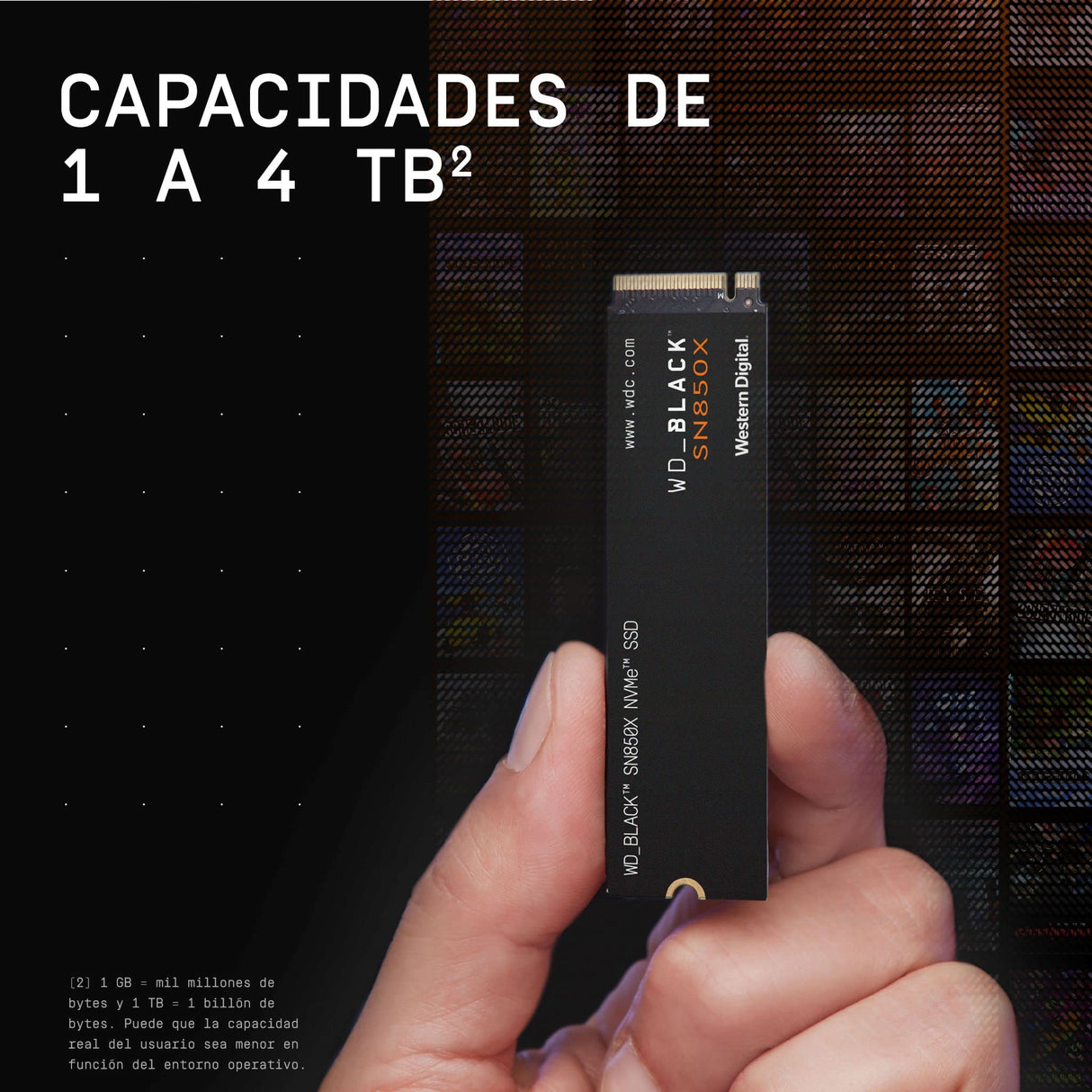 WD_BLACK SN850X NVMe SSD, 2TB M.2 2280, Velocidades de lectura hasta 7300 MB/s, escritura 6600 MB/s, SSD para Juegos internos, PCIe Gen 4, SSD de alto rendimento, Negro