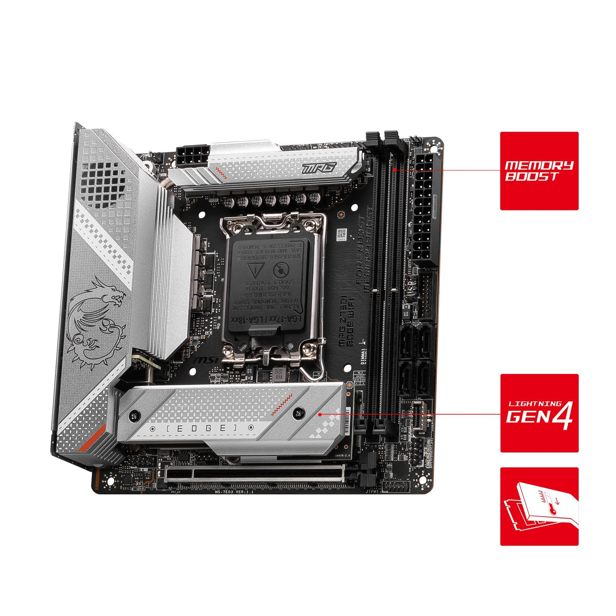 MSI MPG Z790I EDGE WIFI Placa base Mini-ITX - Soporta procesadores Intel 12th & 13th Gen Core, LGA 1700 - 105A SPS VRM, DDR5 Memory Boost 8000+MHz/OC, PCIe 5.0 x16, 2 x M.2 Gen4, Wi-Fi 6E