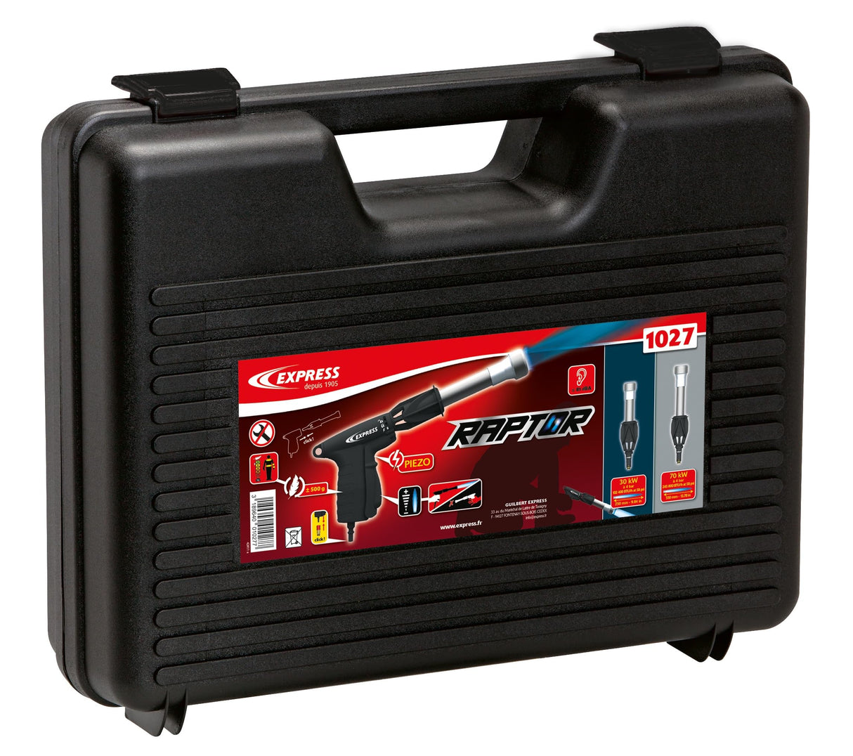 Antorcha de Impermeabilidad RAPTOR, Encendido Piezoeléctrico, Manija de Seguridad con Acoplamiento Rápido - Se Entrega con una Lanza de 70 kW, una Lanza de 30 kW y un Adaptador Rápido - EXPRESS