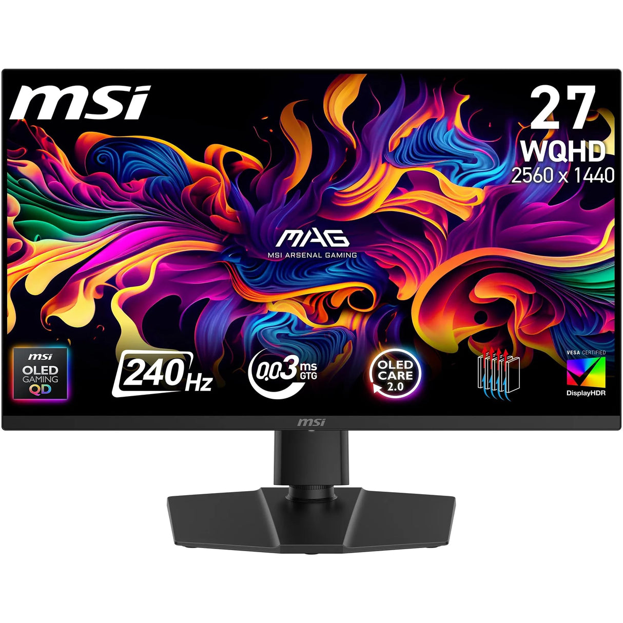 MSI mag 273QP QD-OLED X24 - Monitor Gaming Plano 26.5" WQHD - Panel OLED Quantum Dot 2560 x 1440 240Hz / 0.03ms, 99% DCI-P3, Delta E≤2, DisplayHDR True Black 400, DP 1.4a, HDMI 2.1