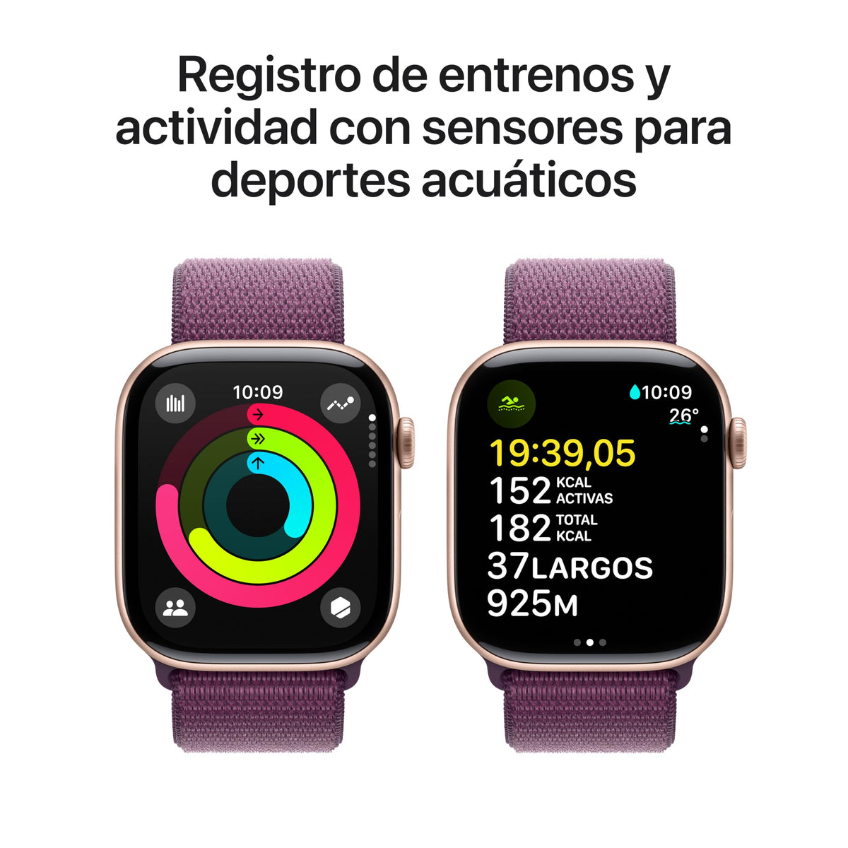 Apple Watch Series 10 GPS + Cellular Smartwatch con Caja de Aluminio Oro Rosa de 46 mm y Correa Loop Deportiva Ciruela - Talla única. Monitor de entreno, App ECG y Neutro en Carbono