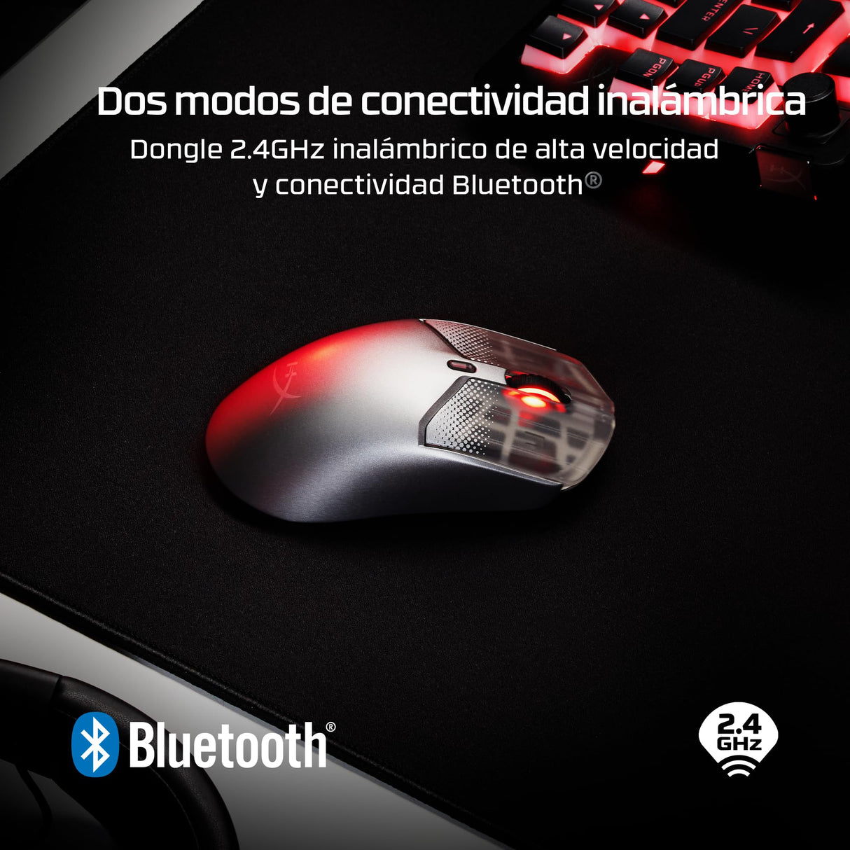 HyperX Pulsefire Haste 2 S - Ratón Gaming inalámbrico, Carcasa de magnesio, Ultra-Ligero 64g, batería 120h, Glass Skates, Sensor 26K, Color Azul