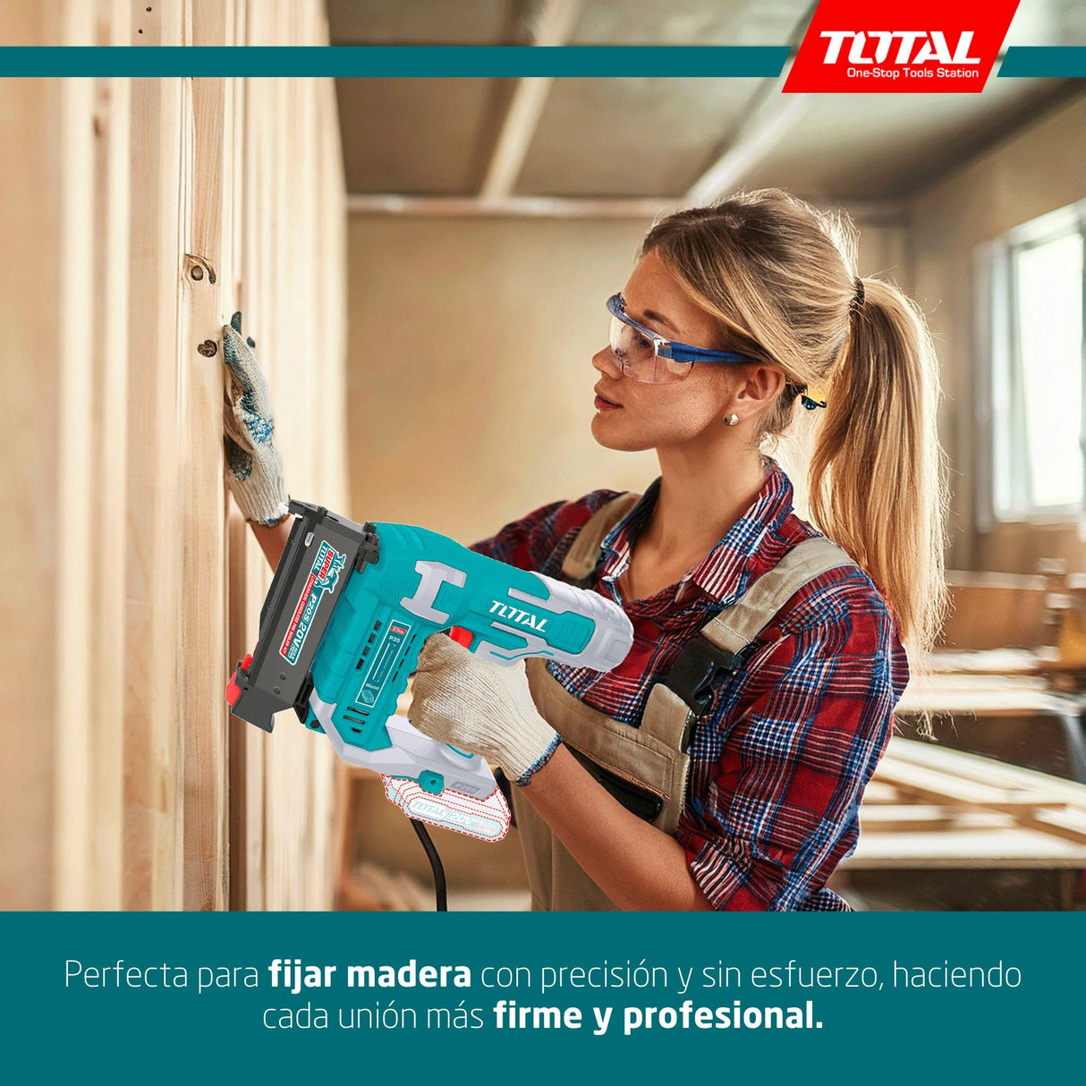 TOTAL - Clavadora de Pins a Batería 20V | 3 Pines | Compatible 10-35 mm | Cargador 140 Pines | Modelo TCBNLI3603 | Herramienta Eléctrica con Maletín y 3600 Pines Incluidos
