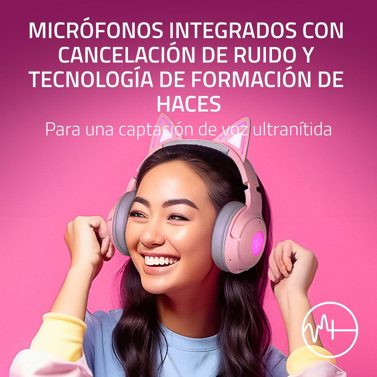 Razer Kraken Kitty V2 BT - Auriculares RGB inalámbricos por Bluetooth con orejas de gatito (Bluetooth 5.2, Diafragmas TriForce de 40 mm, Construcción ligera de 325 g) Quartz