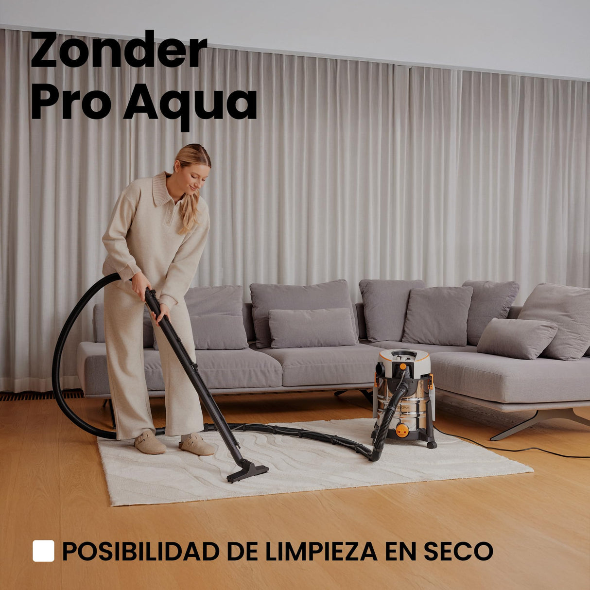 Zeegma ZONDER Pro Aqua Aspirador en seco y húmedo 1400 W, para Alfombras Coche Tapicería Escaleras, Depósito de Agua Limpia de 4 L, Juego de Filtros y Boquillas de Lavado