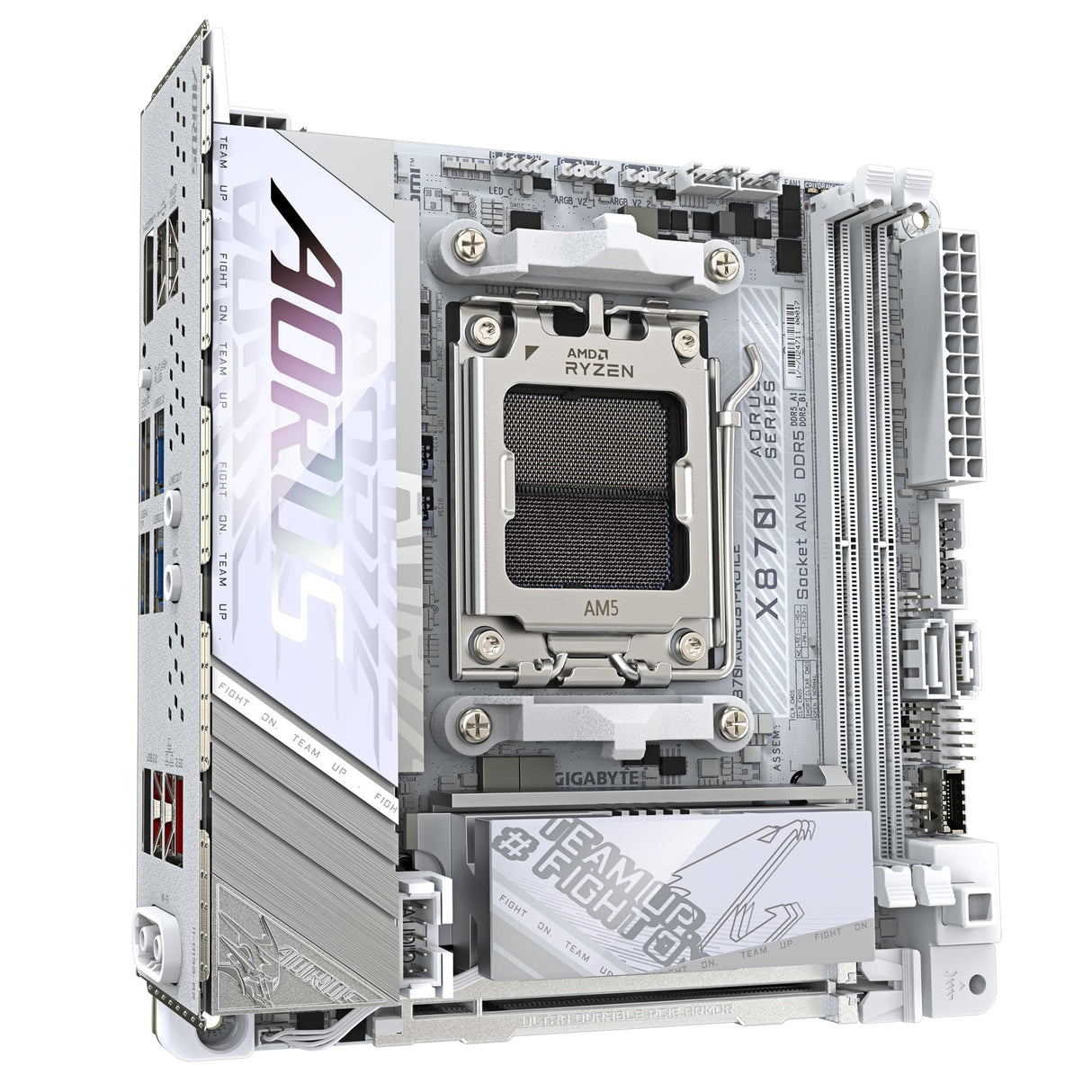 GIGABYTE X870I AORUS Pro Ice Placa Base - Compatible con procesadores AMD Ryzen Serie 9000, VRM de 8+2+1 Fases, hasta 8400 MHz DDR5 (OC), 1xPCIe 5.0 M.2 + 1xPCIe 4.0 M.2, WI-FI 7, LAN 2,5 GbE, USB 4