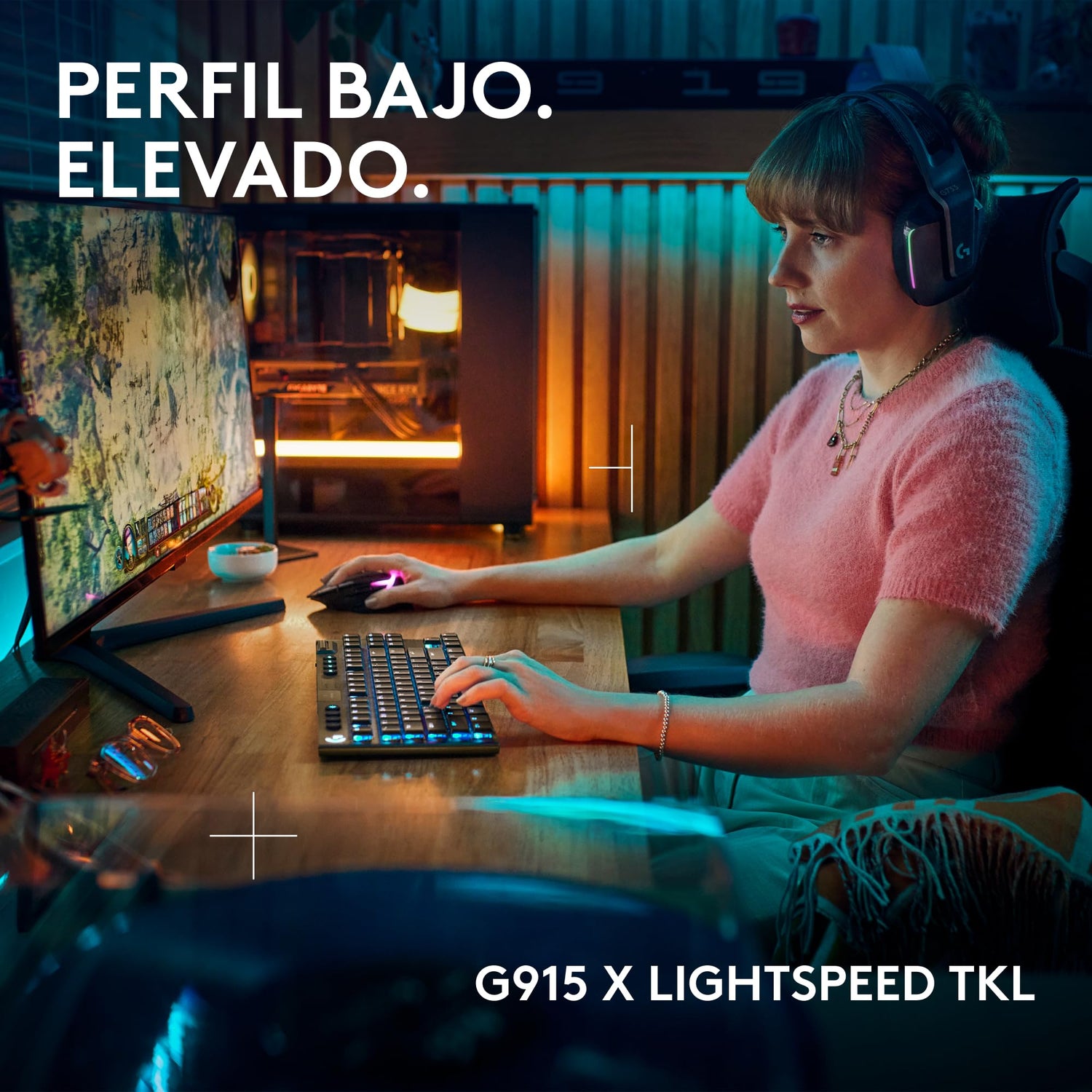 Logitech G G915 X LIGHTSPEED TKL, Teclado para gaming inalámbrico de perfil bajo, teclas de PBT de doble moldeado, elegante acabado aluminio, clic perceptible azul GL -PC/Mac, QWERTY US INT'L - Negro