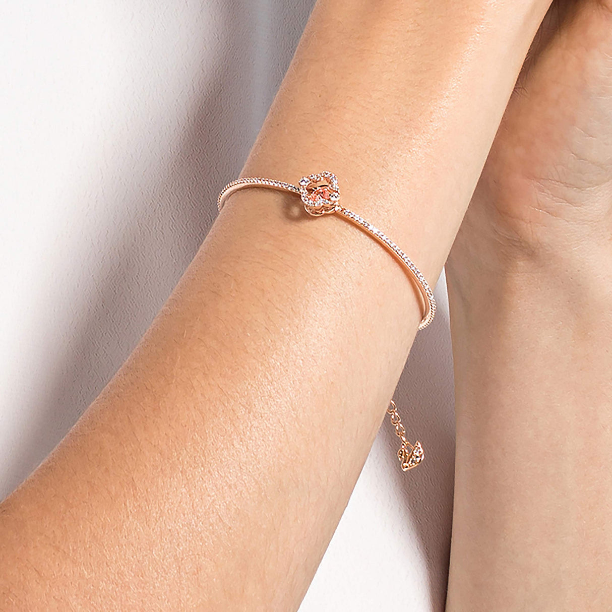 Swarovski Brazalete Una, Trébol, Rosa, Baño tono oro rosa