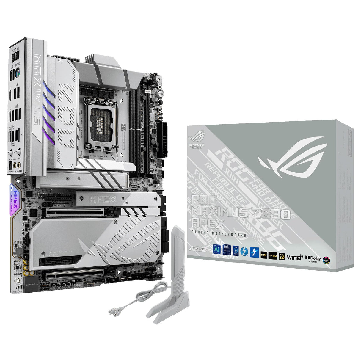 ASUS ROG Maximus Z890 Apex - Placa Base ATX, 22+1+2+2 etapas de Potencia, DDR5, PCIe 5.0 Compatible con GPU de última generación, Seis M.2, WiFi 7, AI Overclocking, PCIe Q-Release Slim