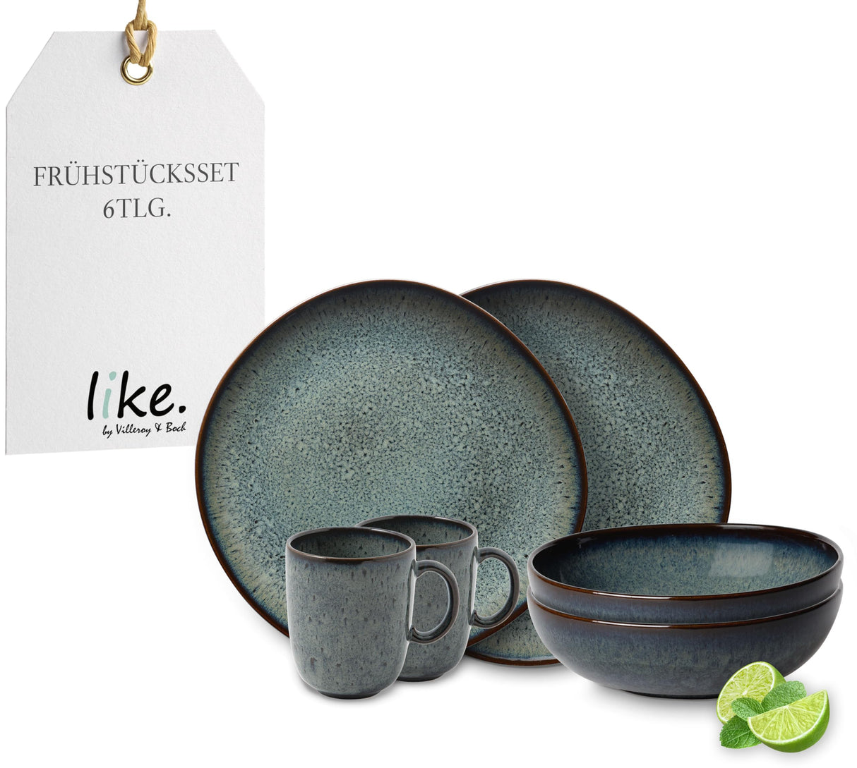 like. by Villeroy & Boch Lave, Set De Vajilla De Loza, 6 Piezas, Aspecto Alfarero, Servicio De Desayuno Para 2 Personas, Gris