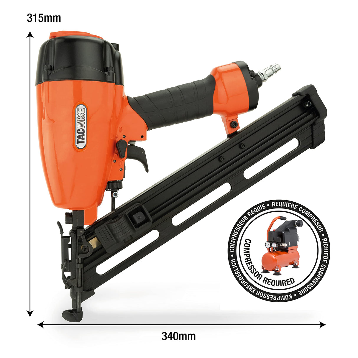 TACWISE GDA64V2 Clavadora de Acabado en Ángulo Neumática, Utiliza Clavos Inclinados con Cabeza a ‘D’ Tipo 15G / 32-64 mm