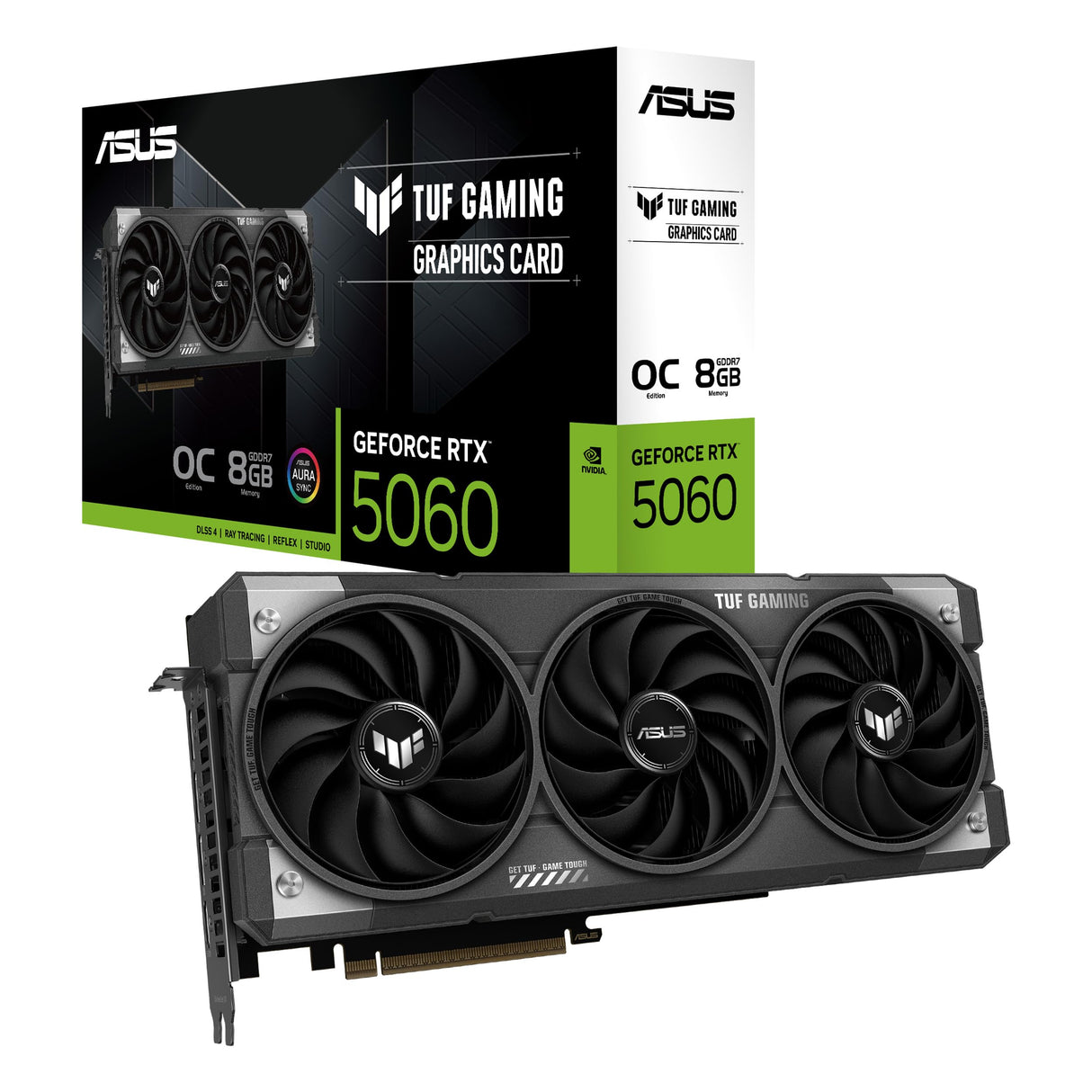 ASUS TUF Gaming GeForce RTX 5060 8 GB GDDR7 OC Edition Tarjeta gráfica Gaming (PCIe 5.0, HDMI/DP 2.1, 3.1 Ranuras, Grado Militar, Revestimiento Protector de la PCB, Ventiladores Axial Tech)