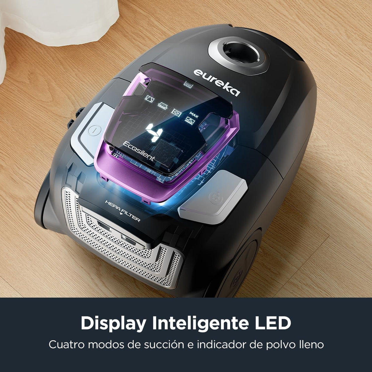 Eureka NEN300 Aspiradora con Bolsa, Aspiradora de Suelo de 62 dB(A) Ultra Silenciosa, 700 W, 2L, Aspirador potente y con Filtro Higiénico, Práctica para Suelos Duros, Parquet, Alfombras, Baldosas