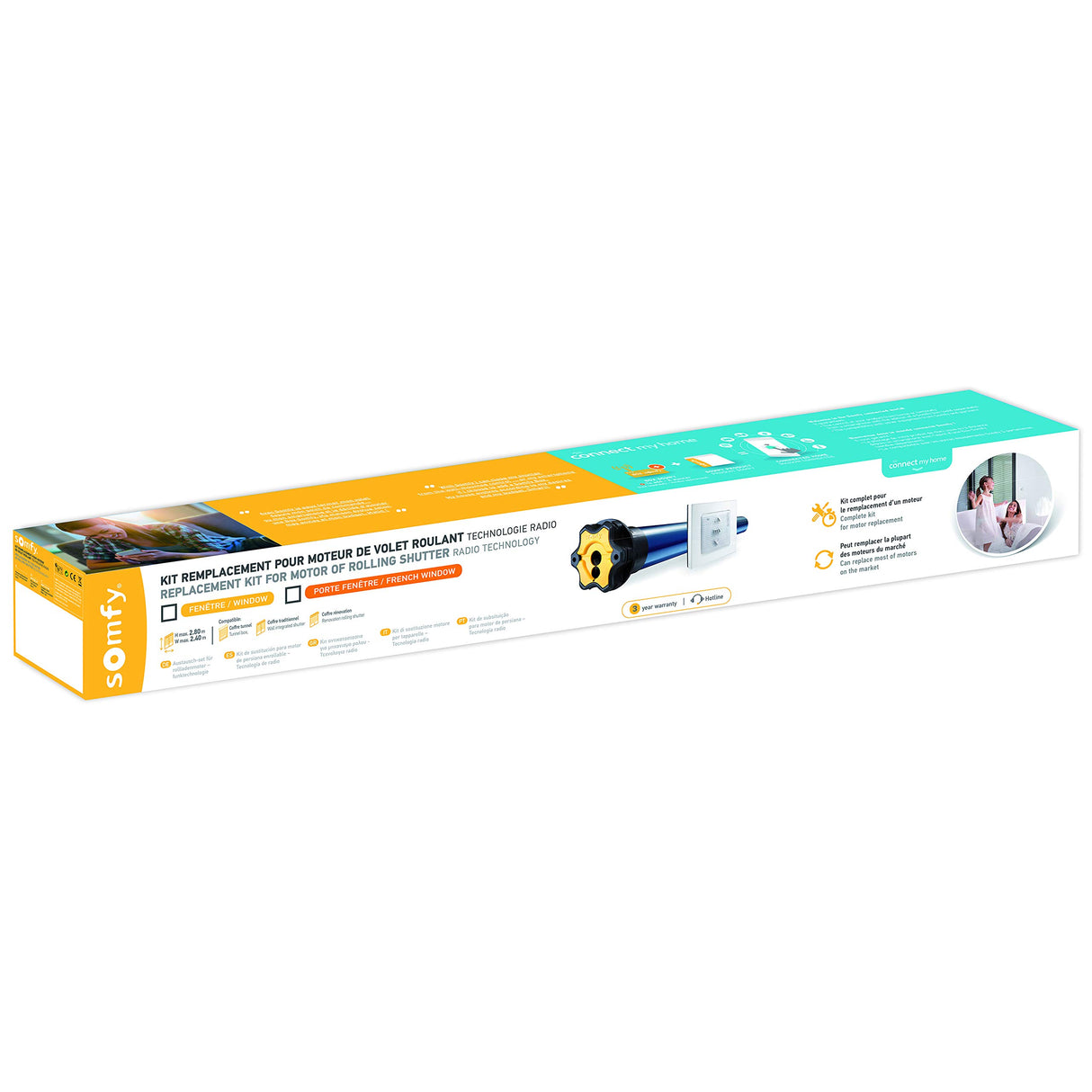 Somfy 1240388 Motor Radio RTS de remplazo para persiana de 10nm, Motor para persianas, Octagonal de 60mm, Incluye Mando a Distancia