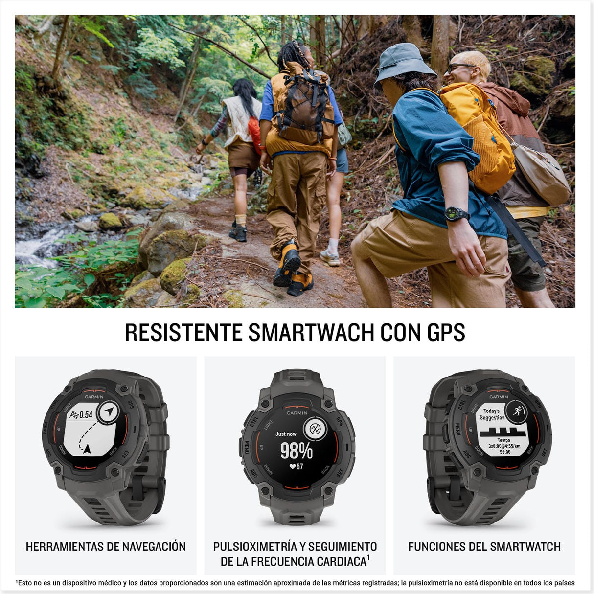 Garmin Instinct E, Reloj Inteligente con GPS, 45 mm, Resistente al Agua, Aplicaciones Deportivas integradas, Monitorización de la Salud, Notificaciones Inteligentes, Negro