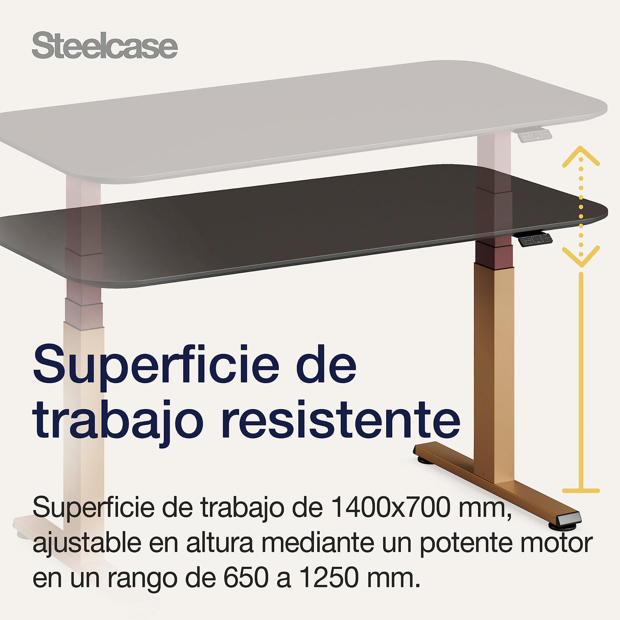 Steelcase Solo Mesa Altura Ajustable Eléctrica para Trabajar de Pie o Sentado, Controlador Programable, Potente motor, Sensor Anticolisión y Red de Gestión de Cables. Acabados en Latón/Merlot/Malva