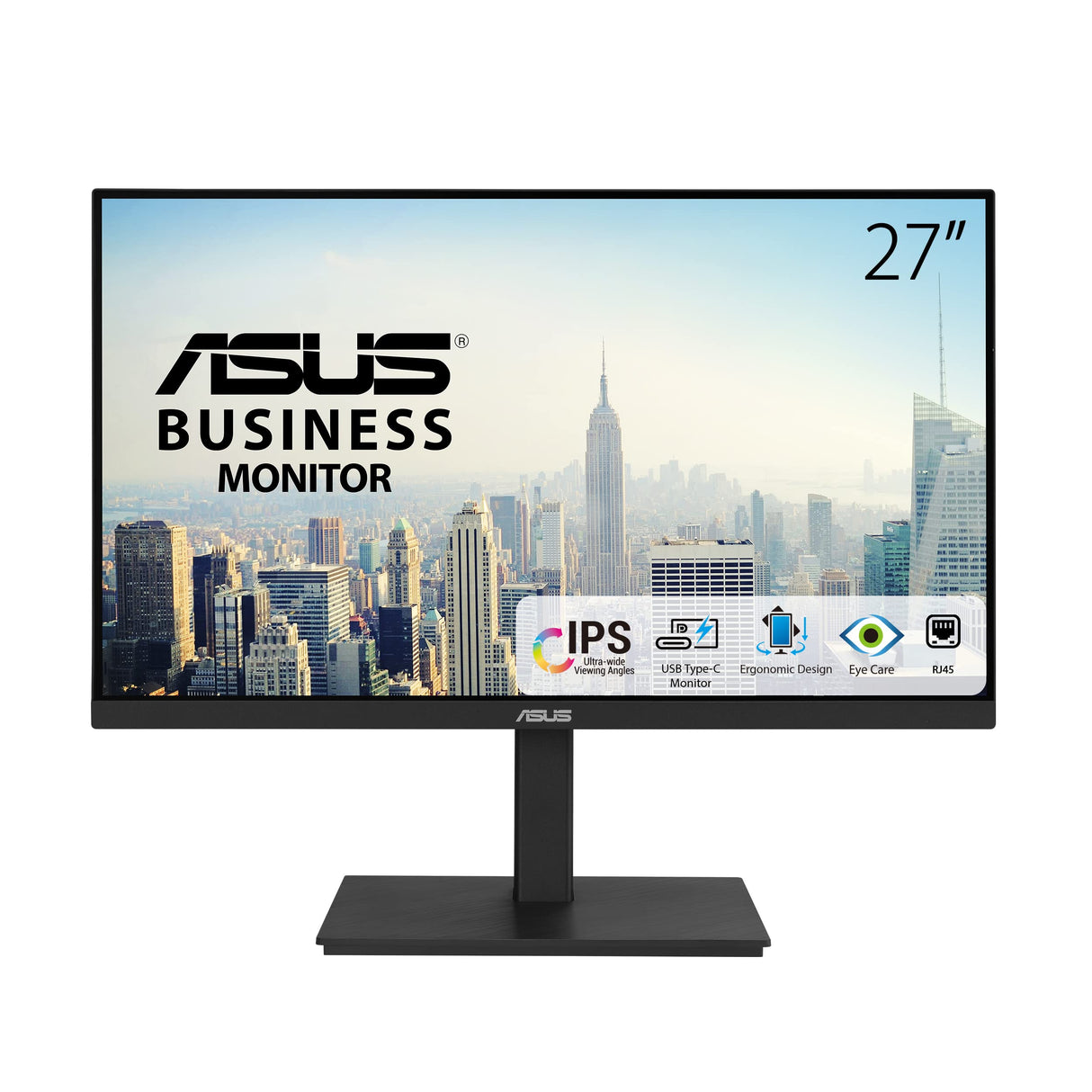 Asus VA27ECPSN - Monitor Docking USB de 27 Pulgadas, Full HD, IPS, Sin Marco, USB-C, RJ45, 75 Hz, Adaptive-Sync, Altavoces Estéreo, Baja Luz Azul, Sin Parpadeos, Diseño Ergonómico, Montaje en Pared