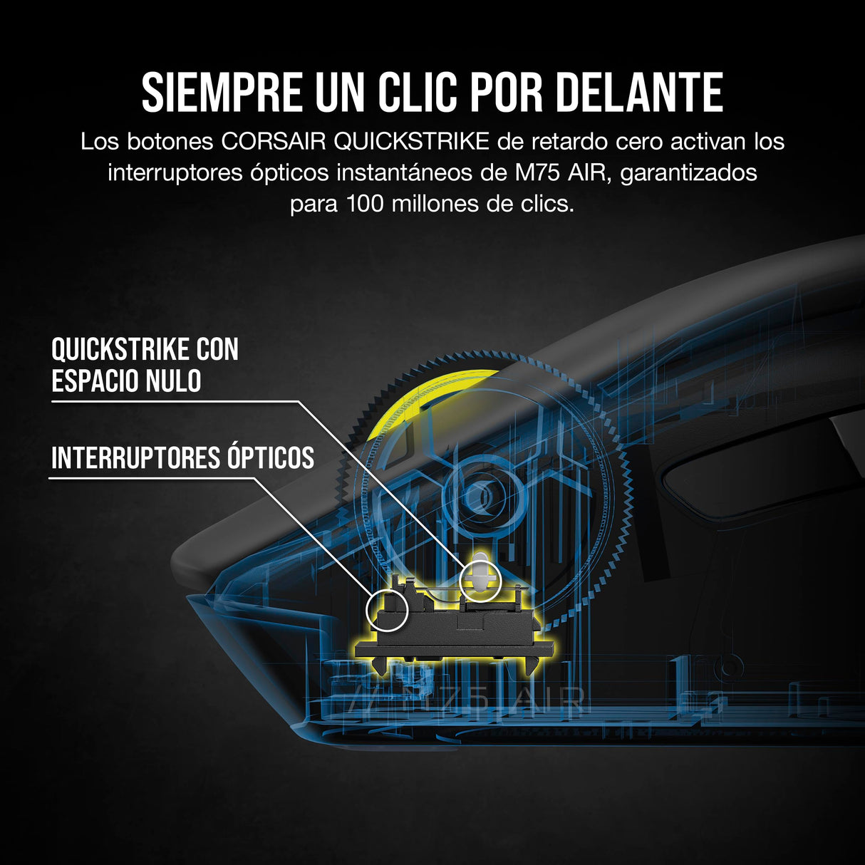 Corsair M75 Air Wireless Ratón Ultraligero para Juegos – 2.4GHz & Bluetooth – 26,000 PPP – hasta 100 Horas de Batería – Compatible con iCUE – Negro