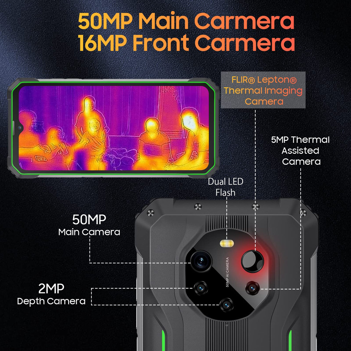 Blackview 5G - Lente térmica para Smartphone irrompible BL8800 Pro, 50MP cámara cuádruple, Dimensity 700 8 GB +128 GB, 6,58 Pulgadas, FHD+, 8380 mAh, 33 W, Carga rápida, IP68 Resistente teléfono