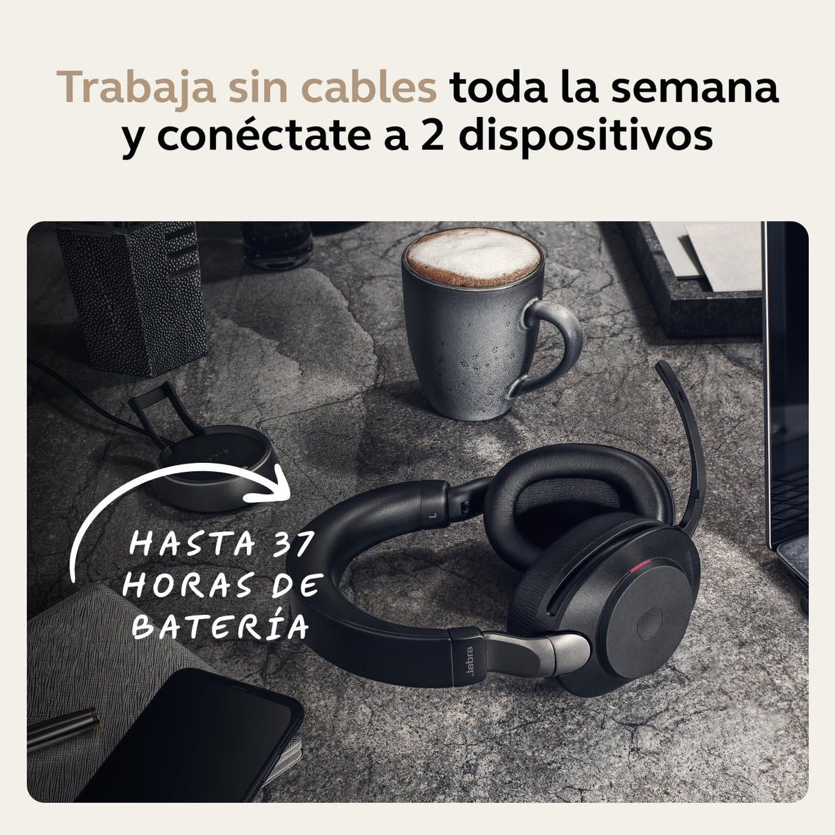 Jabra Evolve2 85 Auriculares Inalámbricos Estéreo con Cancelación de Ruido - Certificados para plataformas UC - Batería de Larga Duración - Adaptador Bluetooth USB-C - Negro
