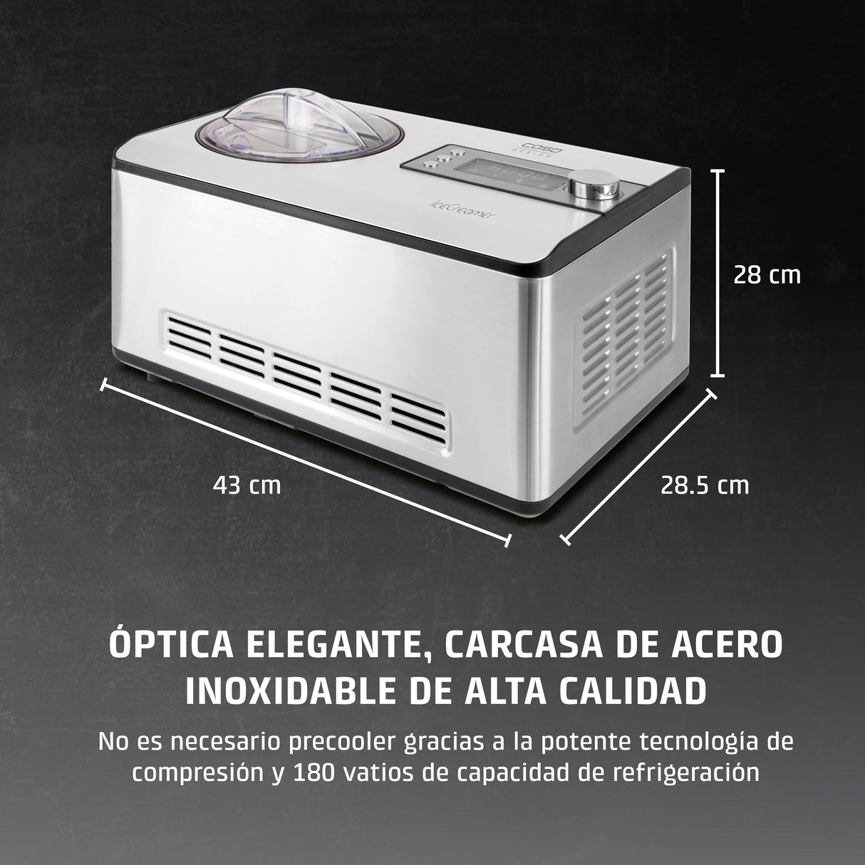 CASO Ice Creamer – 2 en 1 Design Heladera y máquina de yogur con tecnología de compresor, sin necesidad de enfriamiento previo, produce hasta 2 litros de helado, helado o yogur