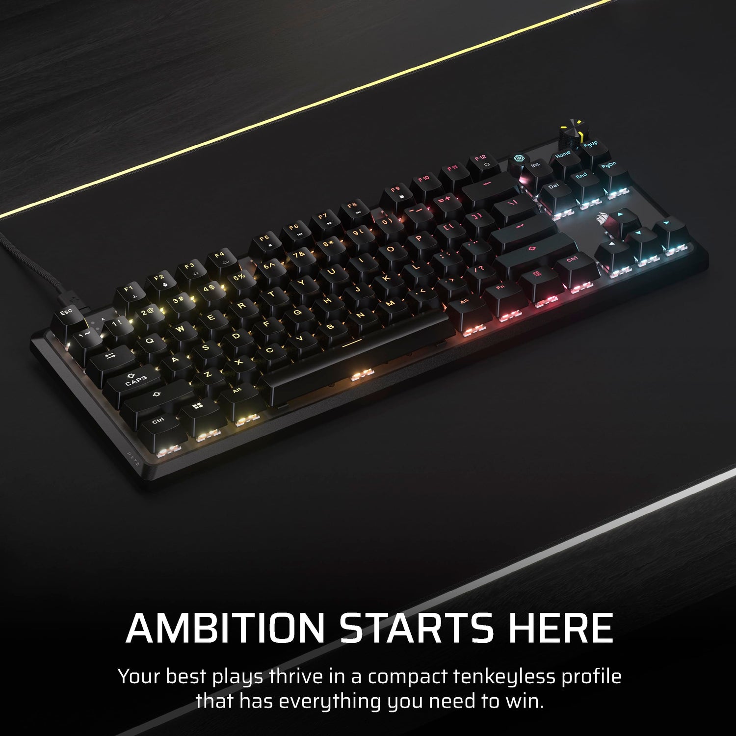 Corsair K70 Core TKL RGB Tenkeyless Teclado mecánico para Juegos – Interruptores lineales MLX Red v2 Pre-Lubricados - Doble Baja Silenciación de Ruido – Teclas de Doble Disparo ABS – QWERTY NA