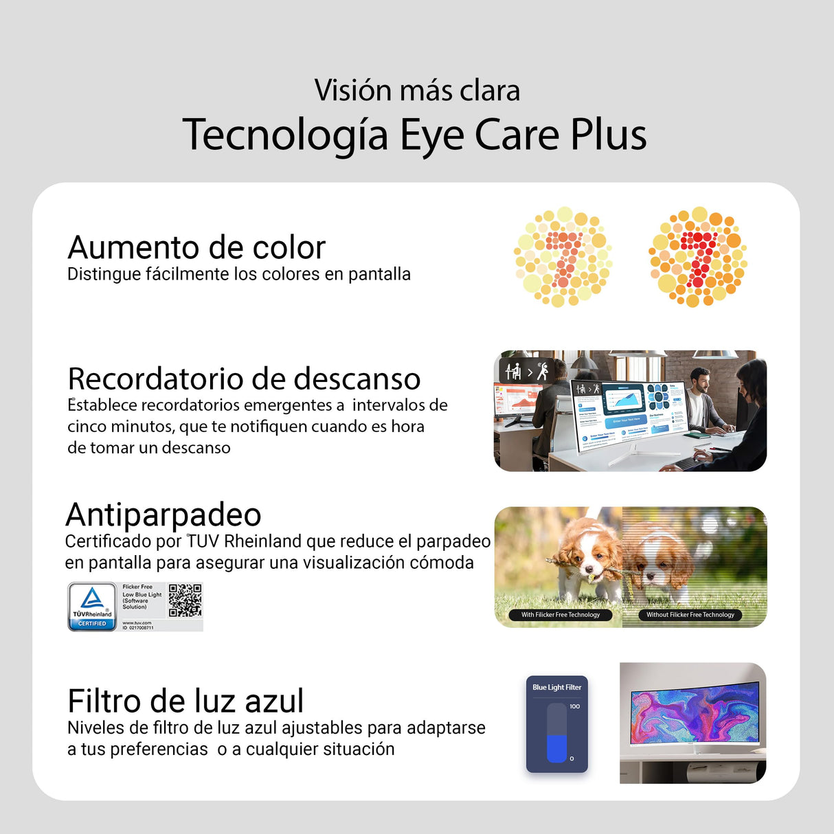 ASUS VU34WCIP-W Monitor Eye-Care WQHD de 34 Pulgadas, 3440x1440, curvatura 1500R, sin Marco, 100 Hz, ionizador de Aire, SmoothMotion, Eye Care Plus, USB-C PD 65 W, Altavoces, sostenibilidad óptima