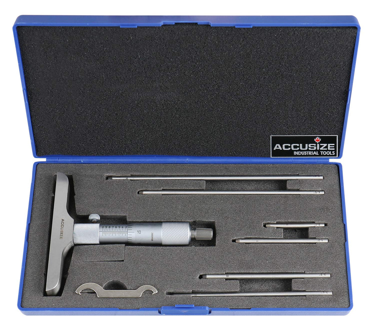 accusize – 6 "Profundidad micrómetros, base de profundidad 4," con 6 varillas en caja de sábana bajera ajustable, # 2025 – 4201