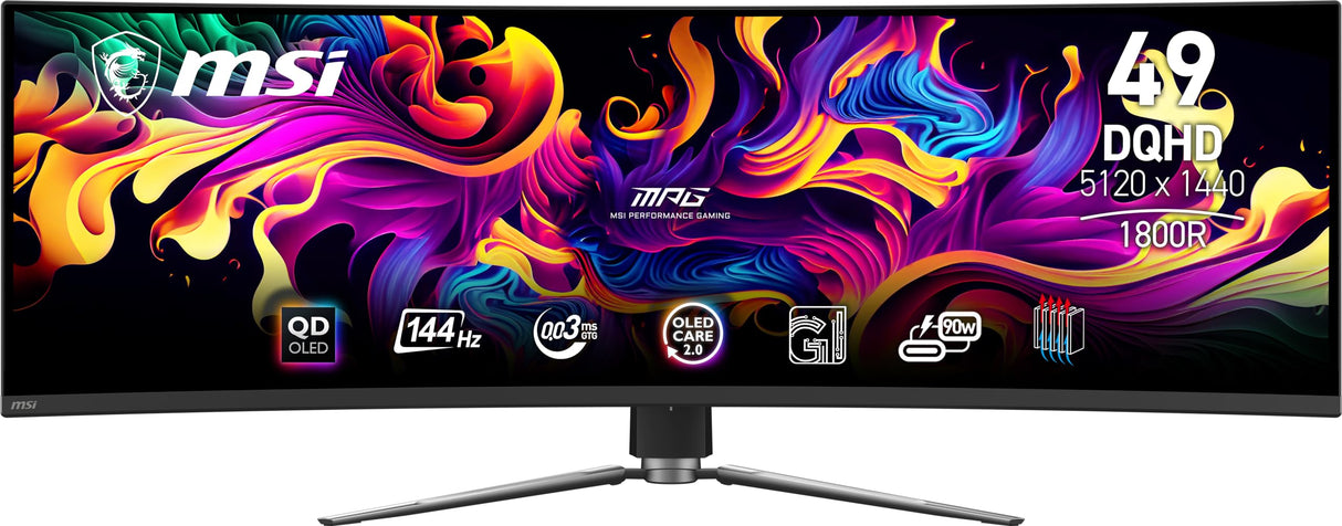 MSI MPG 491CQP QD-OLED Monitor Gaming Curvo DQHD de 49", Panel Quantum Dot OLED 1800R, 5120 x 1440, 144Hz / 0.03ms, 99% DCI-P3, ΔE≤2, DisplayHDR True Black 400, KVM, DP 1.4a, HDMI 2.1, USB Tipo-C