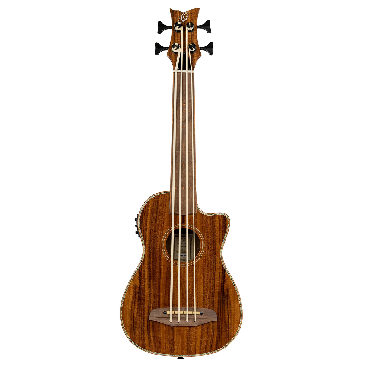 Ortega Guitars Travel Bass electro-acústico - fretless - Serie Lizard - Ukelele bajo - incluye Gigbag - Acacia, Mahagony (CAIMAN-FL-GB)